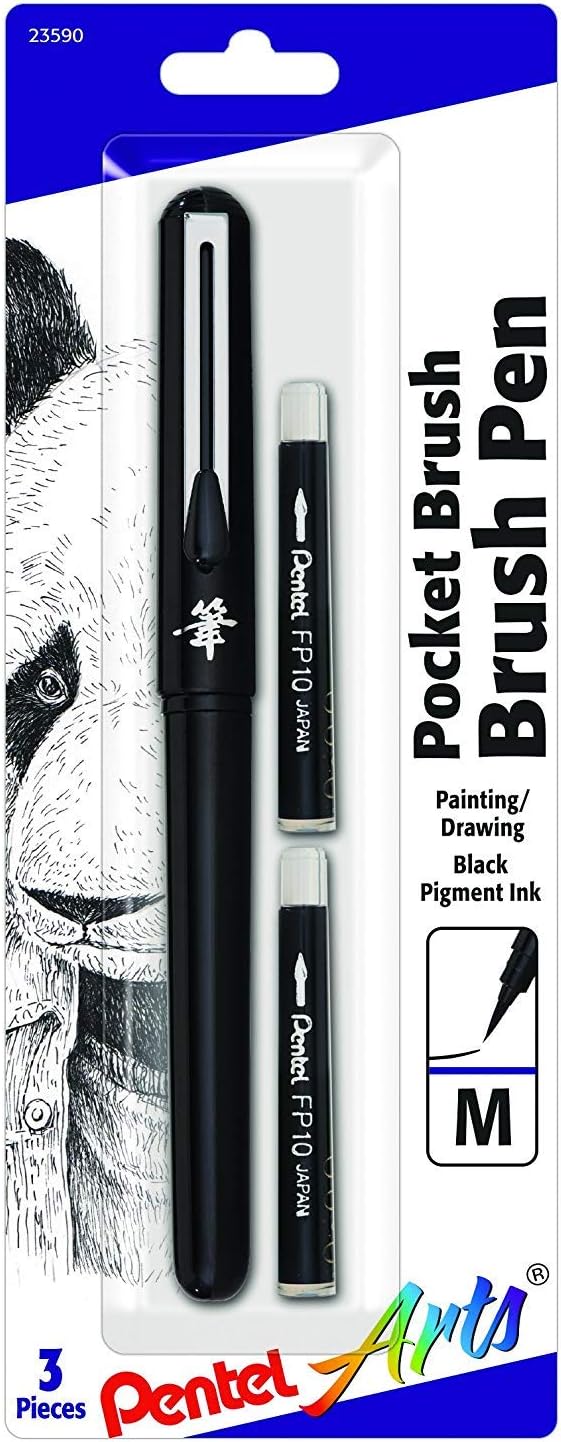 Detalle de Pentel Arts Pocket Brush Pen with 2 Refills, Black Pigment Ink