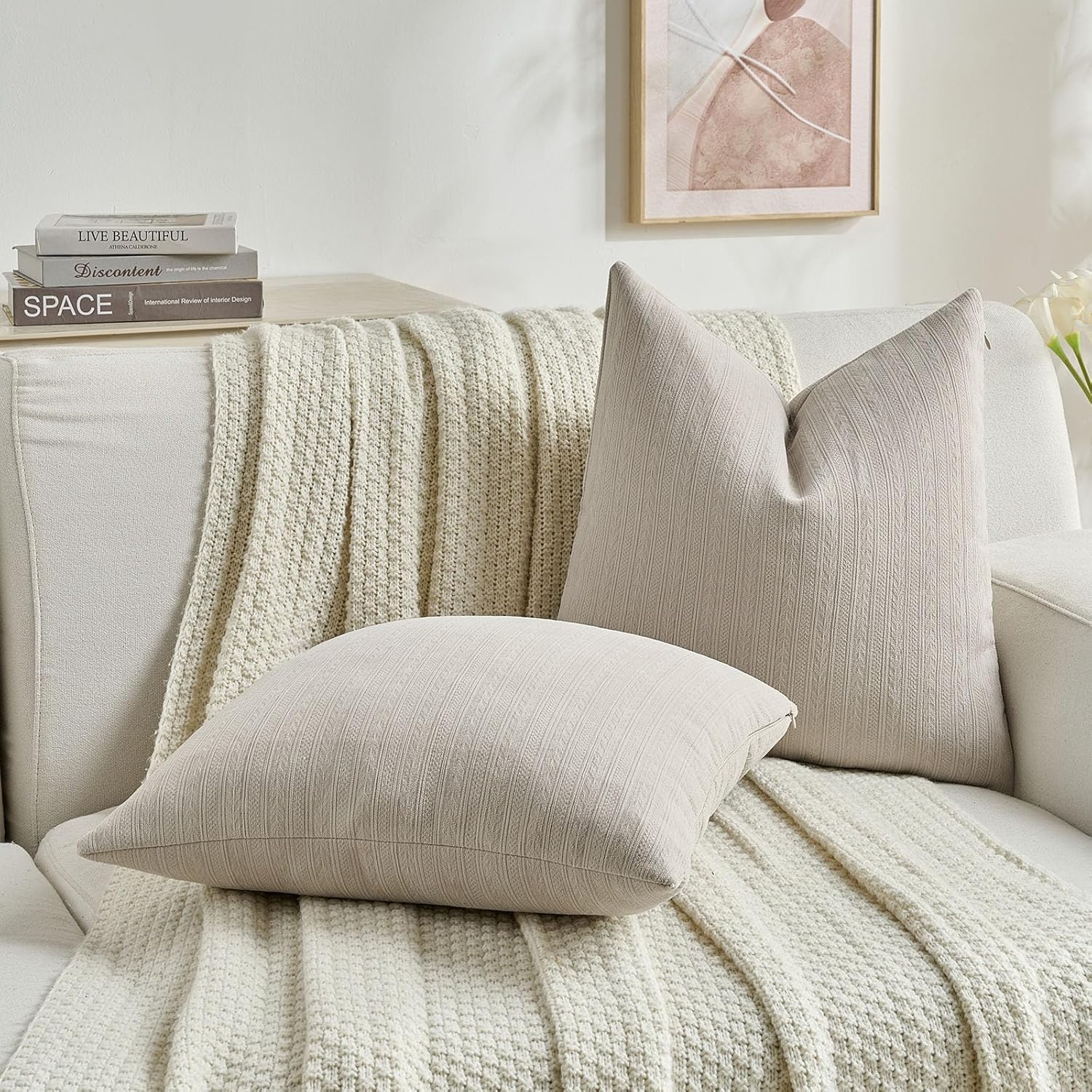 Detalle de Housse de coussin Ystyle 60x60 cm – Lot de 2, chenille décorative effet épis, fermeture éclair invisible, couleur Oatmeal