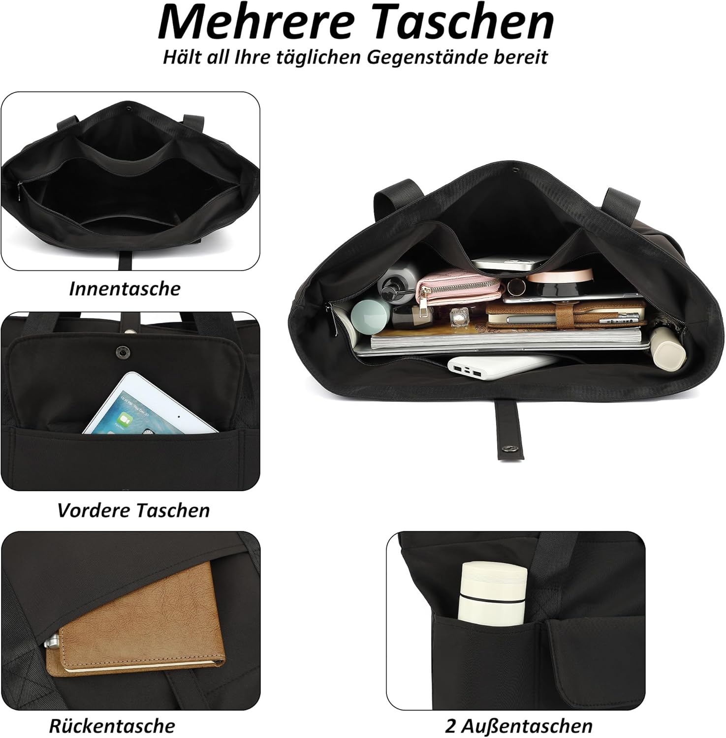 Thumbnail 4 de TANTOMI Handtasche für Damen – leichte geräumige Strand-/Arbeits- und Sporttasche mit Reißverschluss