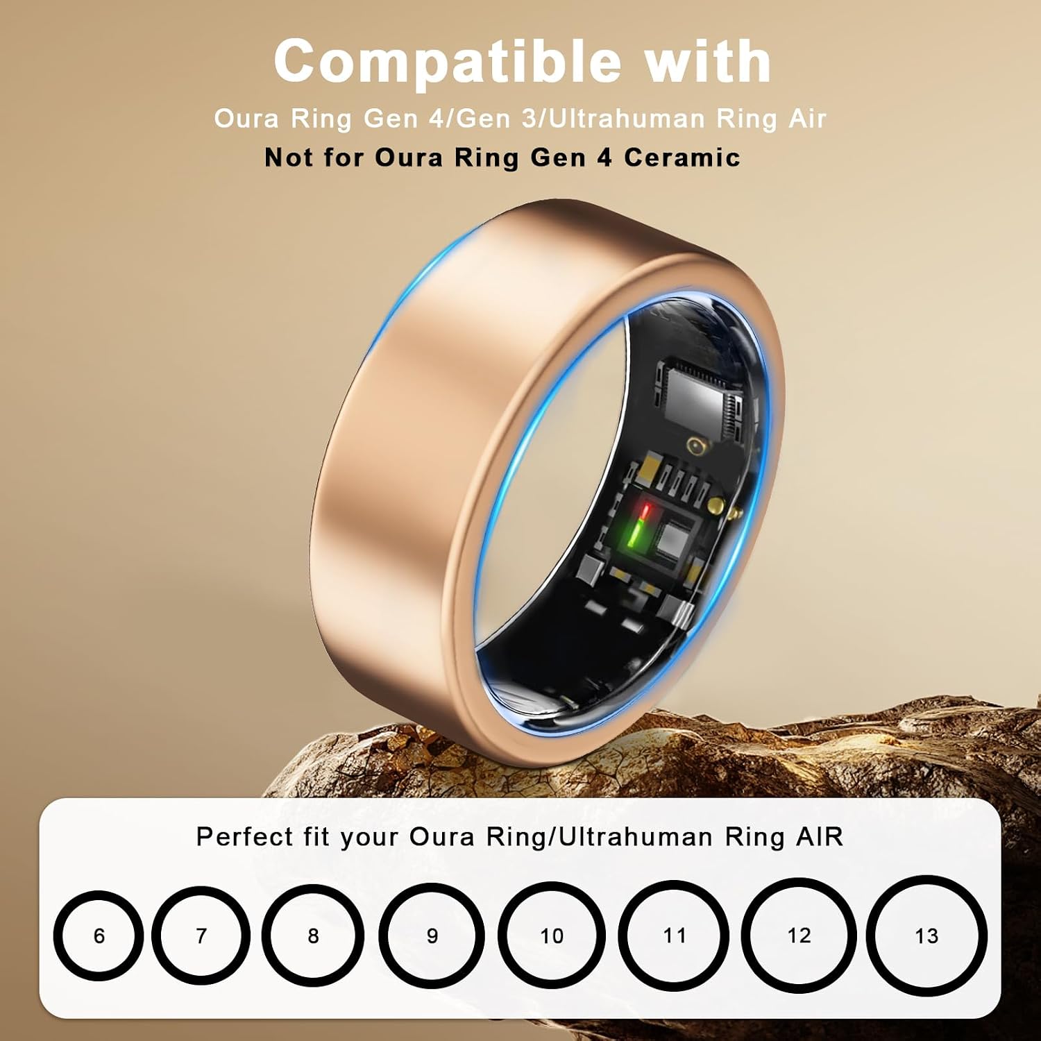 Thumbnail 1 de 3 Pack TPU Ring Covers for Oura Ring Gen 3/4 and Ultrahuman — Anti-Scratch Protection in Silver, Gold & Rose Gold (Size 8)