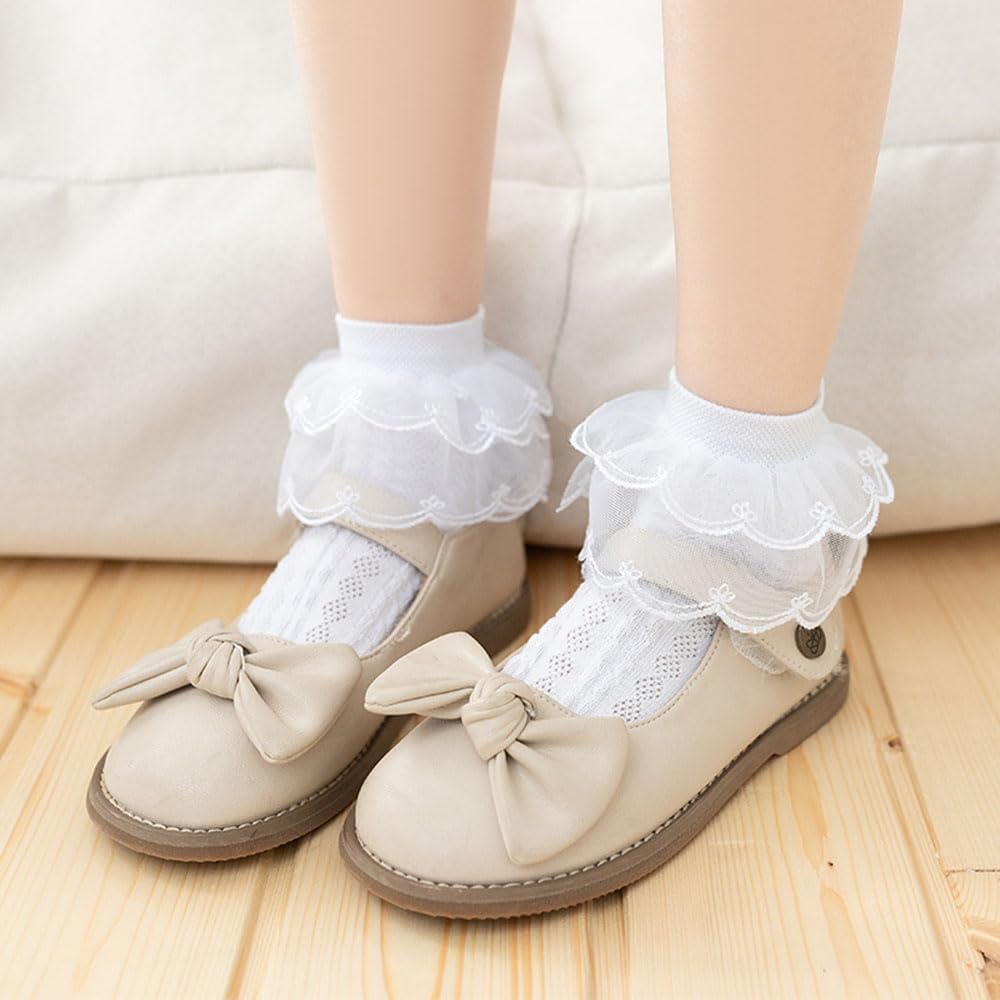 Detalle de HXQLXGT 6 Pairs Baby Girls Frilly Lace Socks – Soft Cotton & Spandex, 1-9T