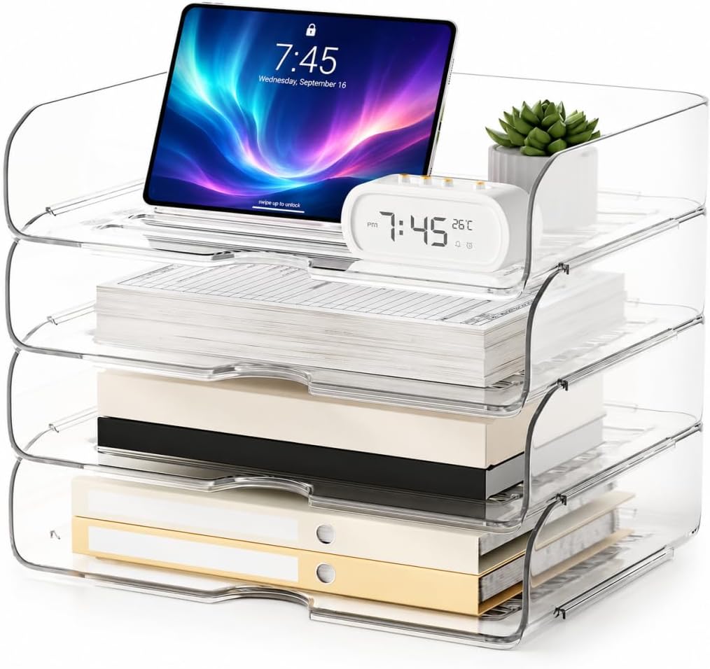 Detalle de NUOGIC C4-DSKO-CA Acrylic Desk Organizer, Clear Stackable Paper Tray