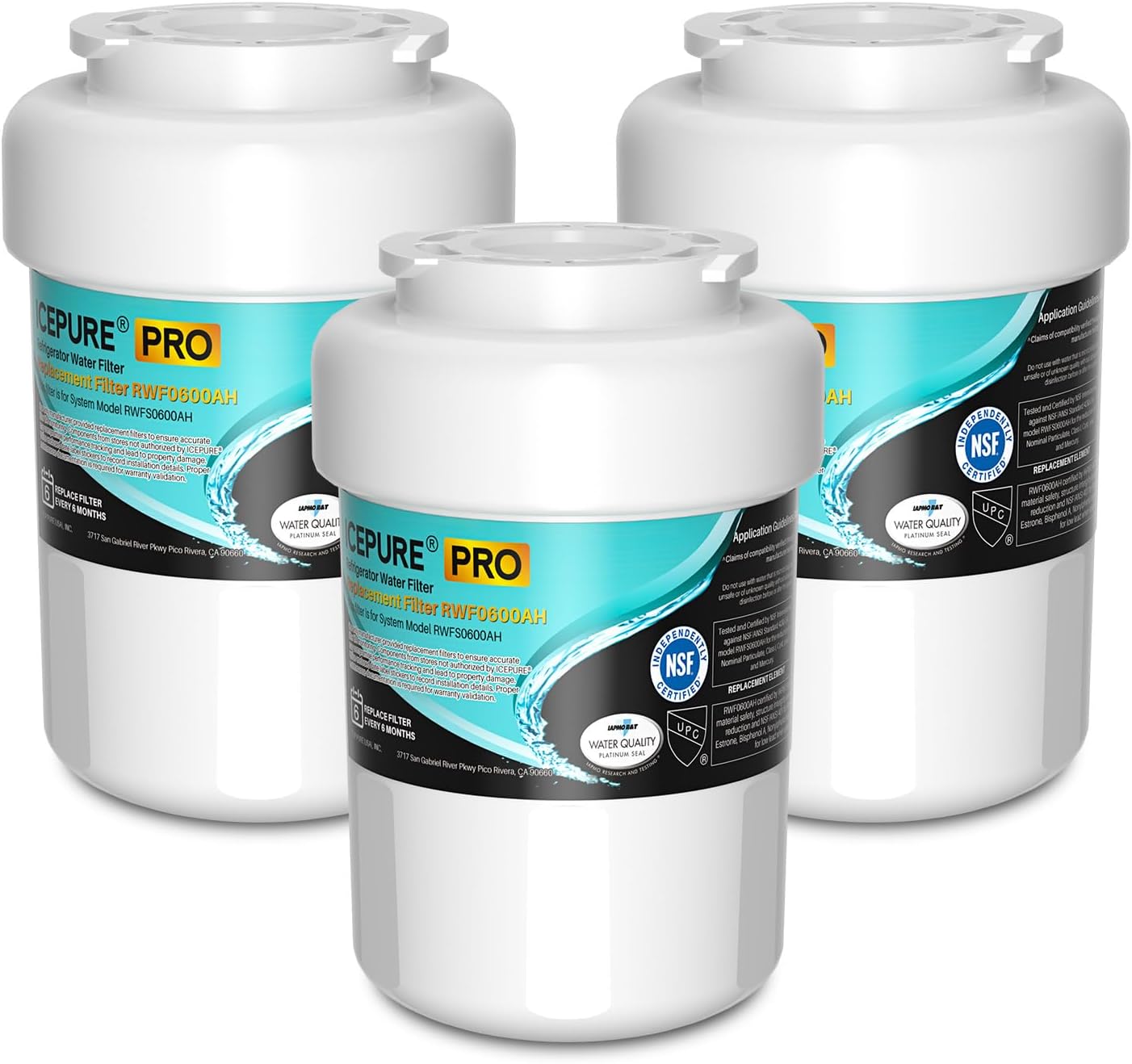 Detalle de ICEPURE RWF0600AH Refrigerator Water Filter, 3-Pack, NSF/ANSI 401, 53 & 42