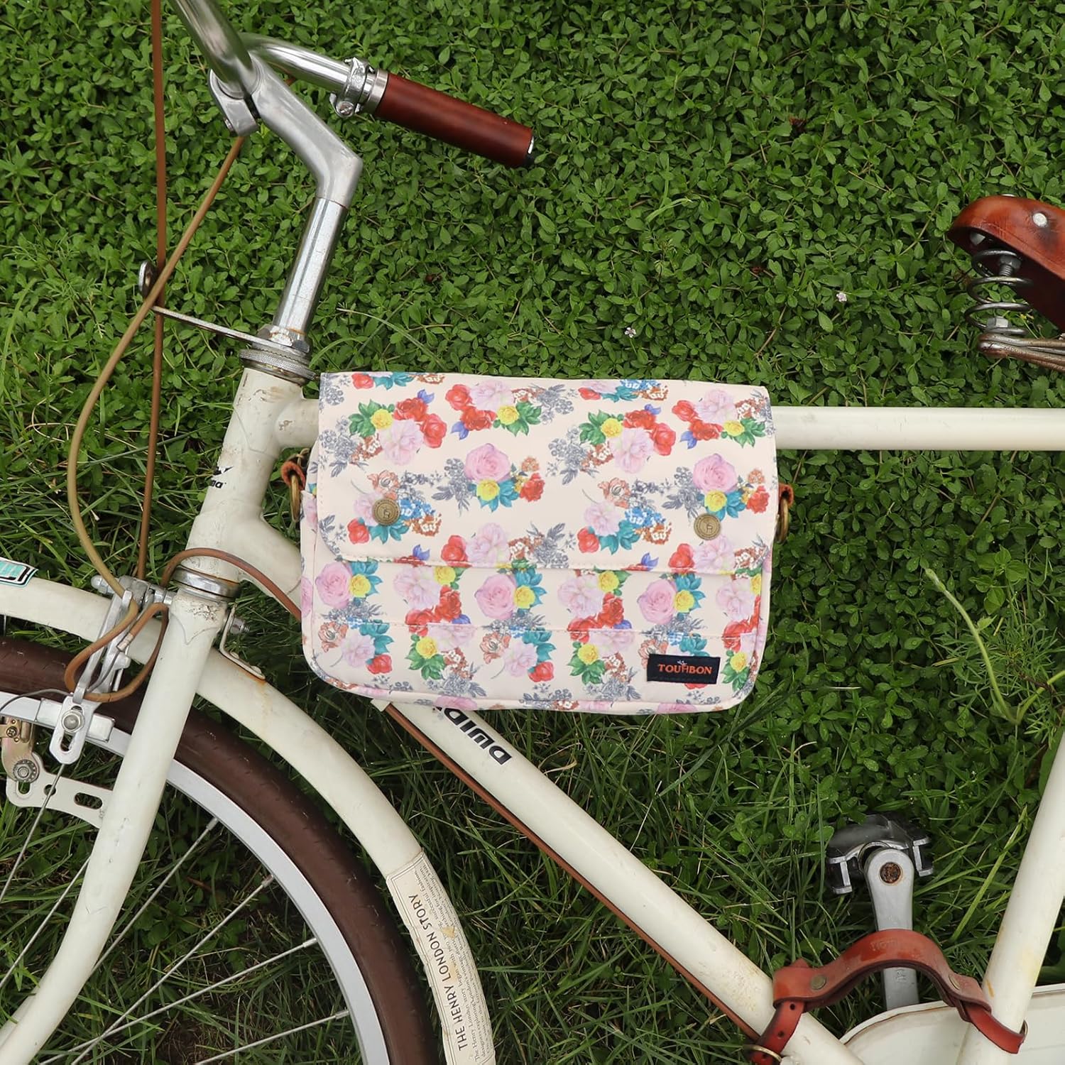 Thumbnail 5 de TOURBN TOURBON wasserdichte Segeltuch-Fahrradtaschen Lenkertasche mit Blumenmuster