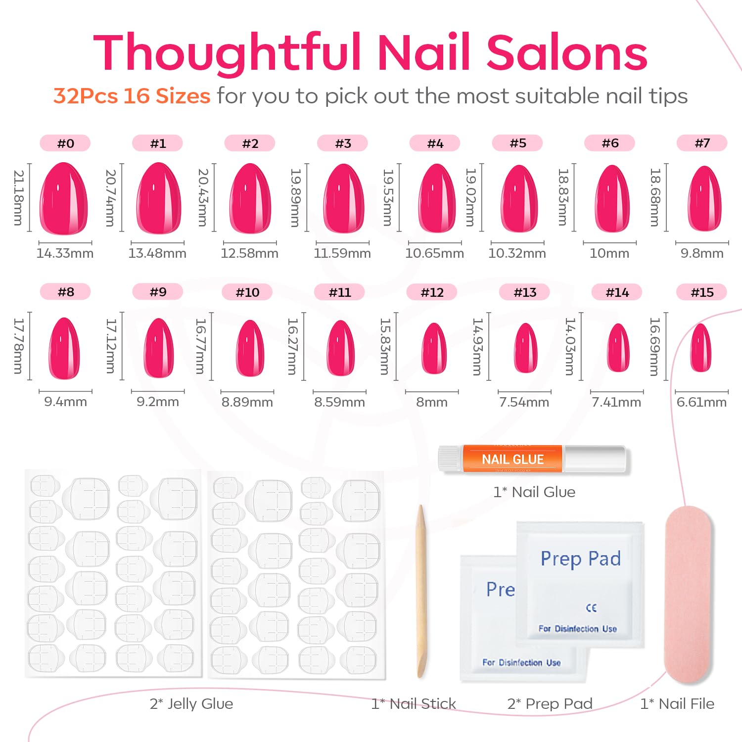 Thumbnail 2 de Press on Nails 32 pcs Almond Hot Pink