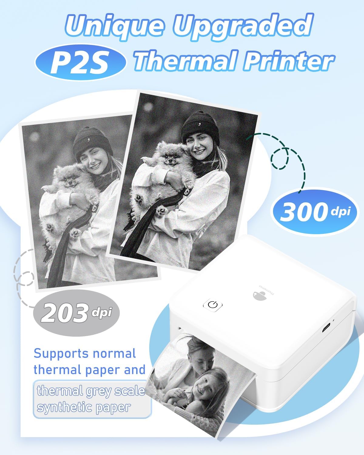 Thumbnail 2 de Phomemo P2S stampante termica portatile con adesivi e carta termica 300 dpi per smartphone