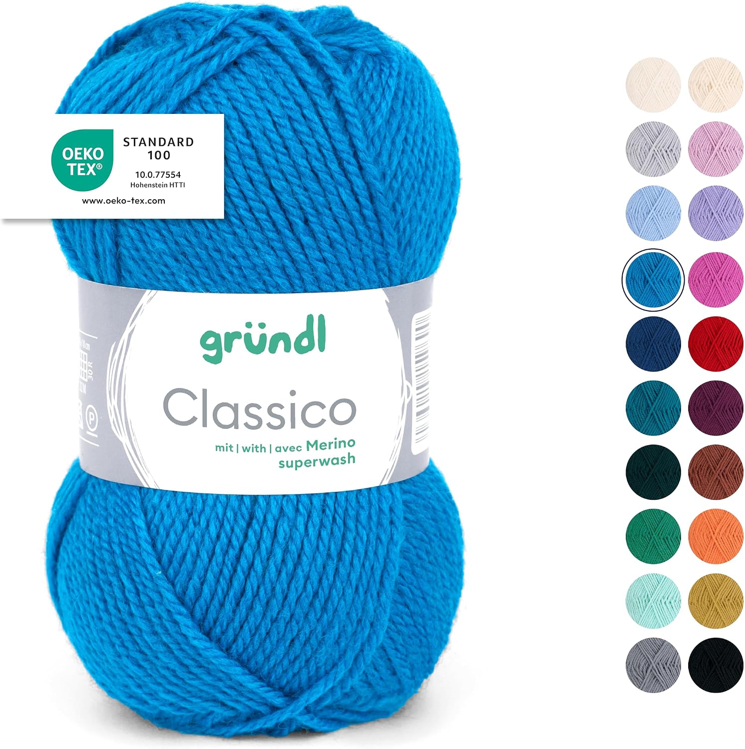 Detalle de Gründl Classico – włóczka merino superwash, 50 g/120 m, błękit gencjanowy