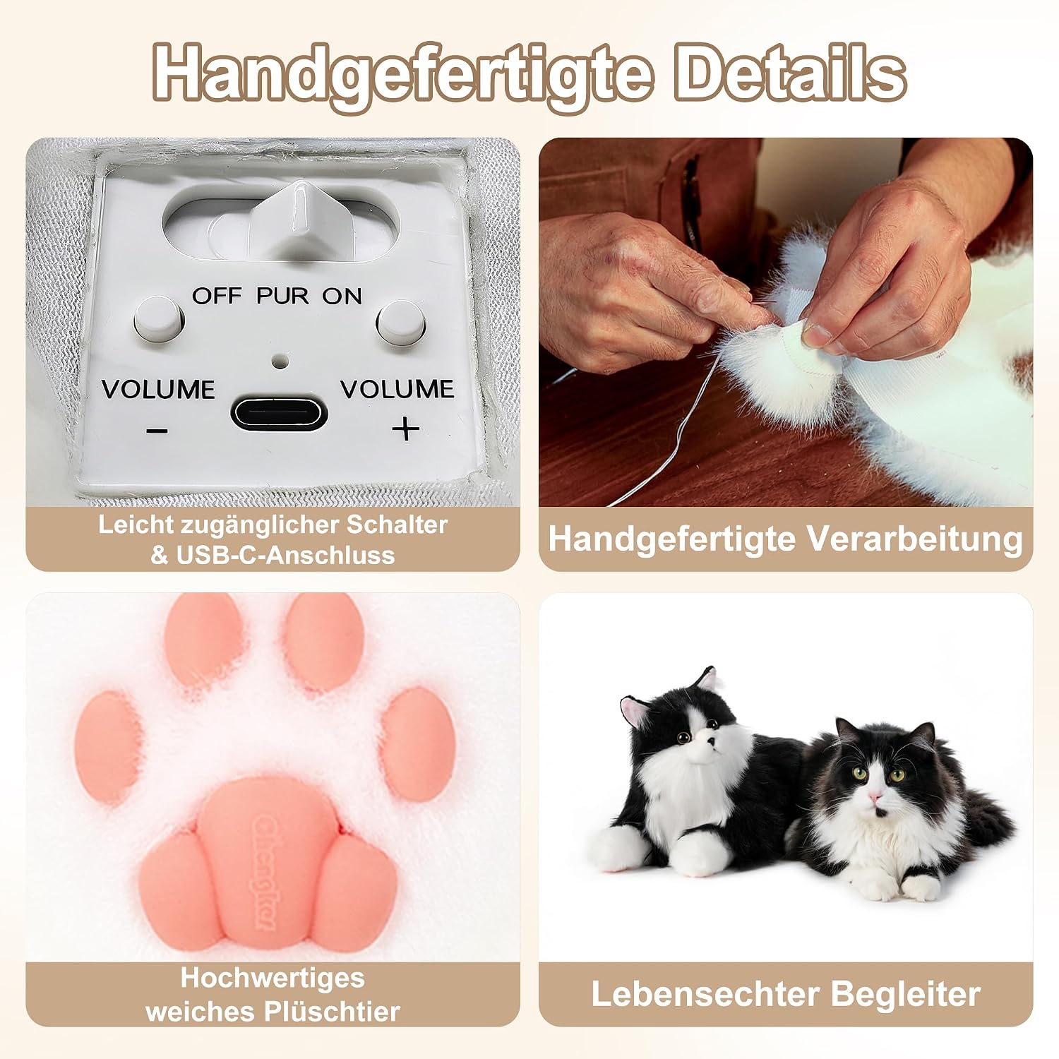 Thumbnail 4 de Chongker Roboterkatze – Interaktives Plüschkuscheltier mit Herzschlag, Schnurren und Miauen (Schwarz)
