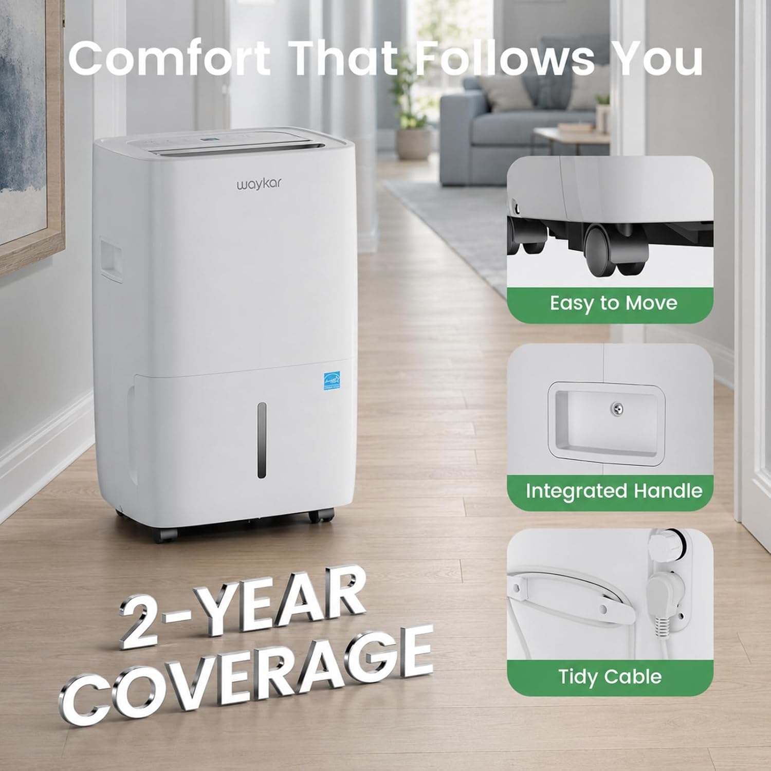 Detalle de Waykar JD025CE-120-CA-X1 120-Pint Dehumidifier, Energy Star, 6,000 Sq. Ft.