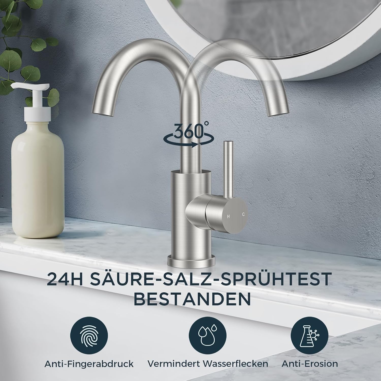 Detalle 2 de FORIOUS Wasserhahn Bad 360° Edelstahl