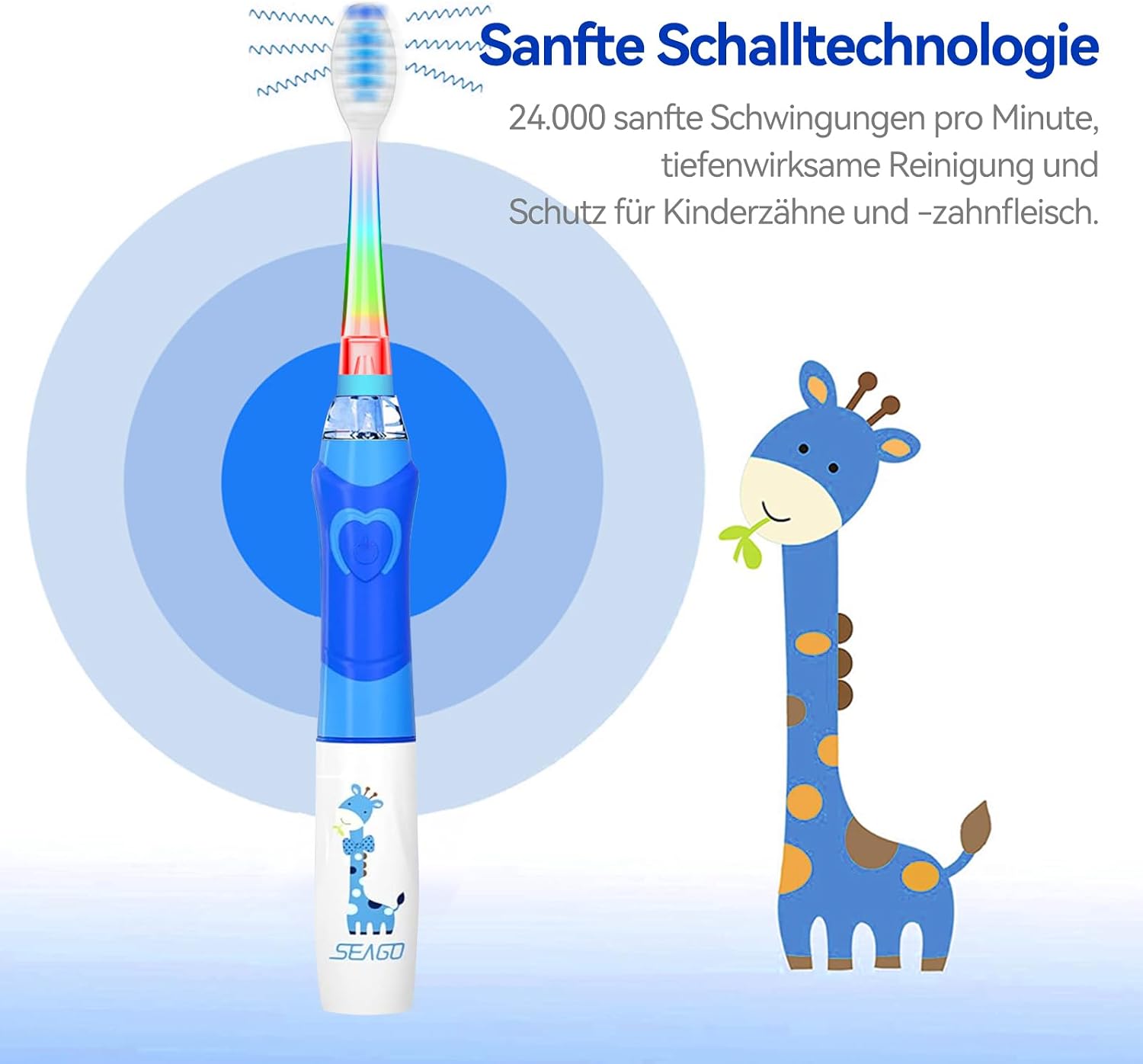 Thumbnail 4 de Seago Elektrische Zahnbürste für Kinder SG977 (ab 3 Jahren) – mit Smart-Timer, 8 weichen Bürstenköpfen und LED-Licht