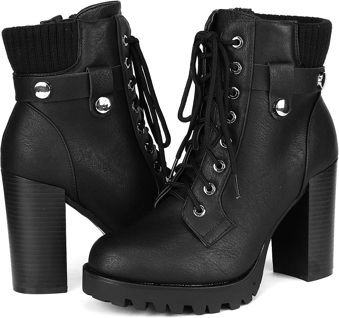 Thumbnail 3 de DREAM PAIRS Lace Up Combat Ankle Boots, High Heel 3.5in