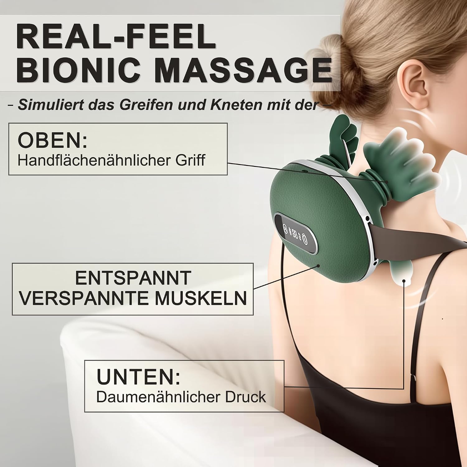 Detalle de Massagegerät 4D Nackenmassagegerät mit Touchscreen-Tasten, 3 Programmen und 2 Heizstufen