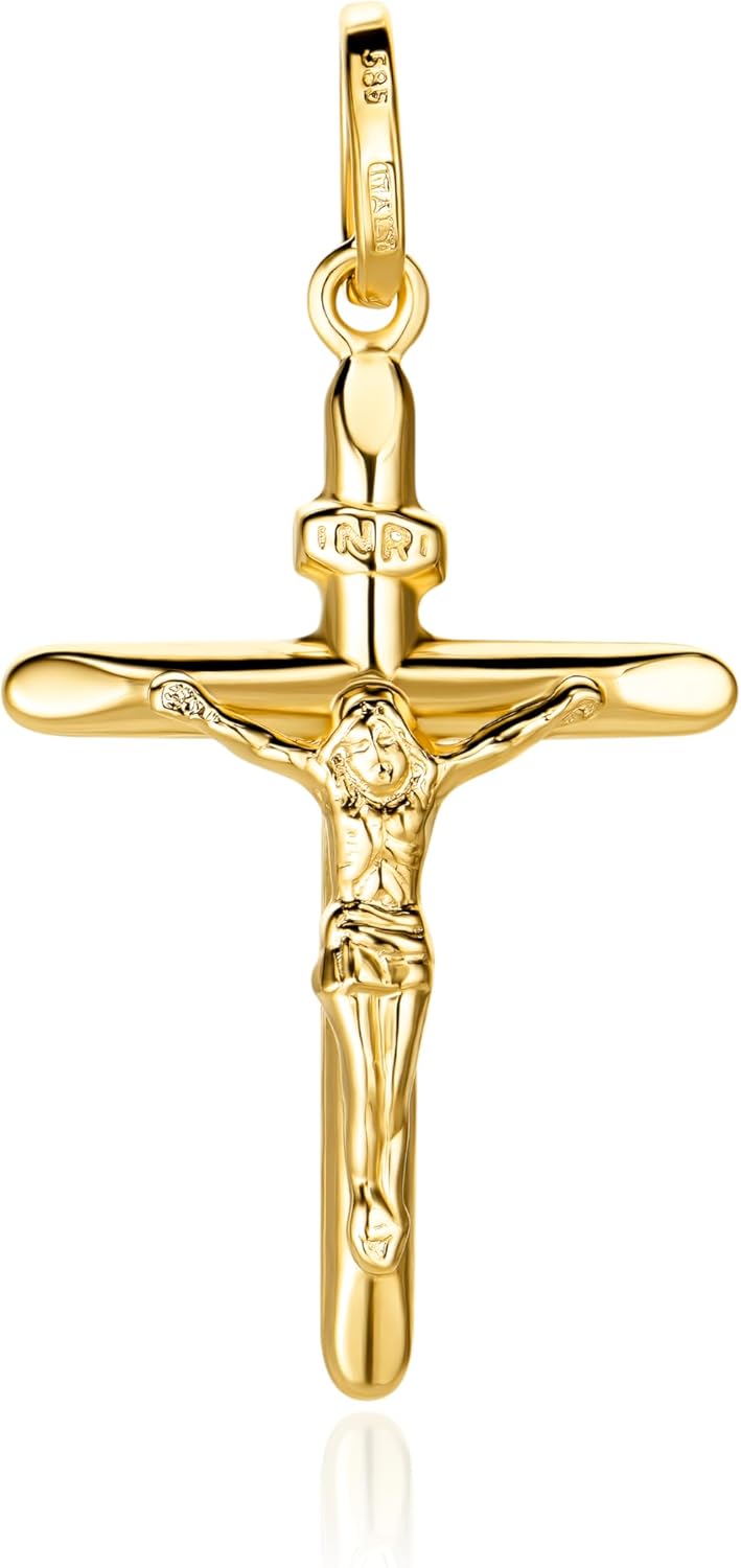 Detalle 2 de Pendentif croix avec Jésus en or jaune 585 (14 carats) – 39 × 26 mm, 2,30 g