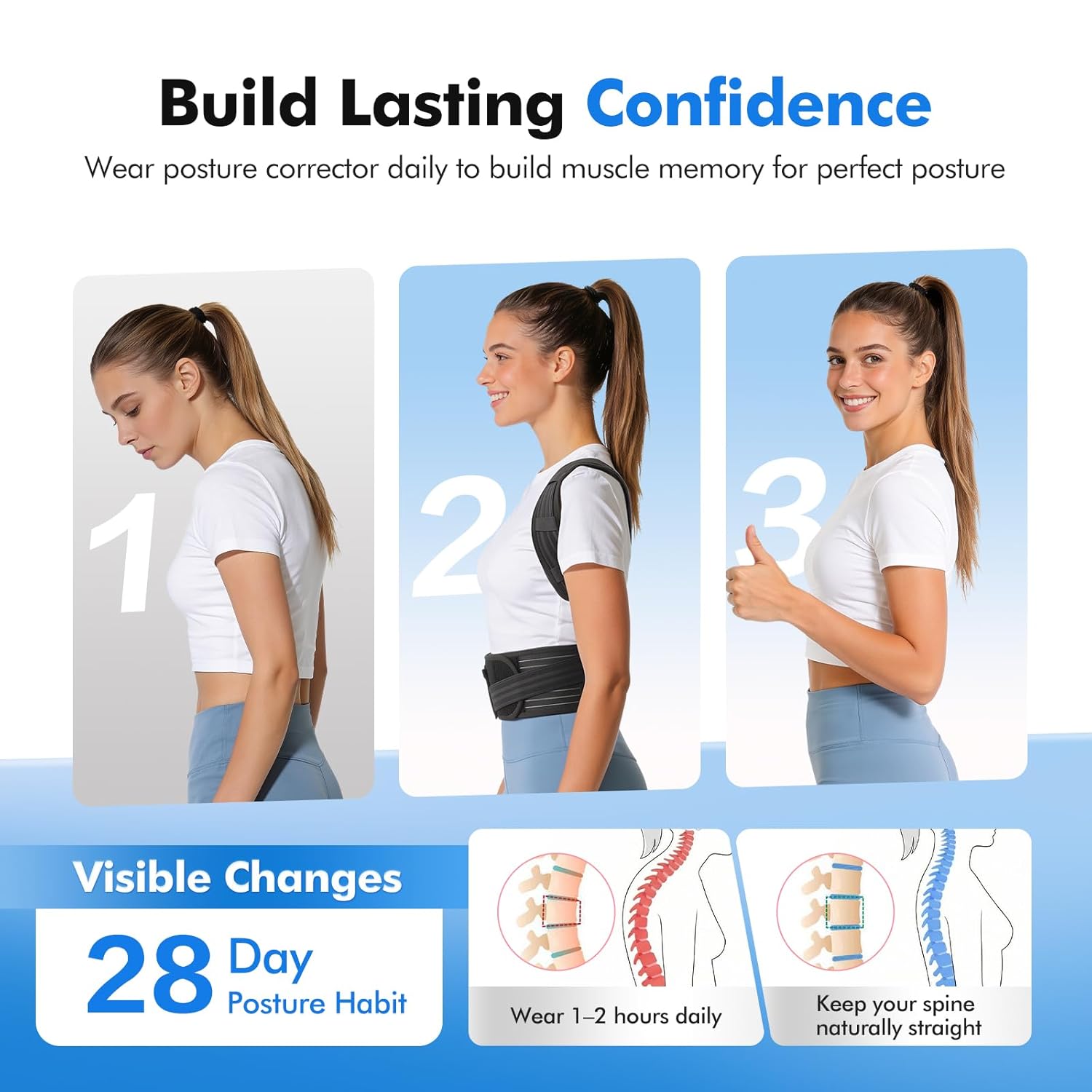 Detalle 2 de babaka AP1 Posture Corrector, Medium Black Adjustable Back Brace