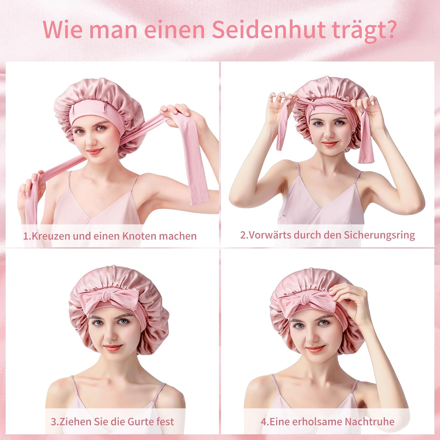 Thumbnail 6 de SILMANA Seidenhaube zum Schlafen – 100% Maulbeerseide, 22 Momme, doppellagig, rosa