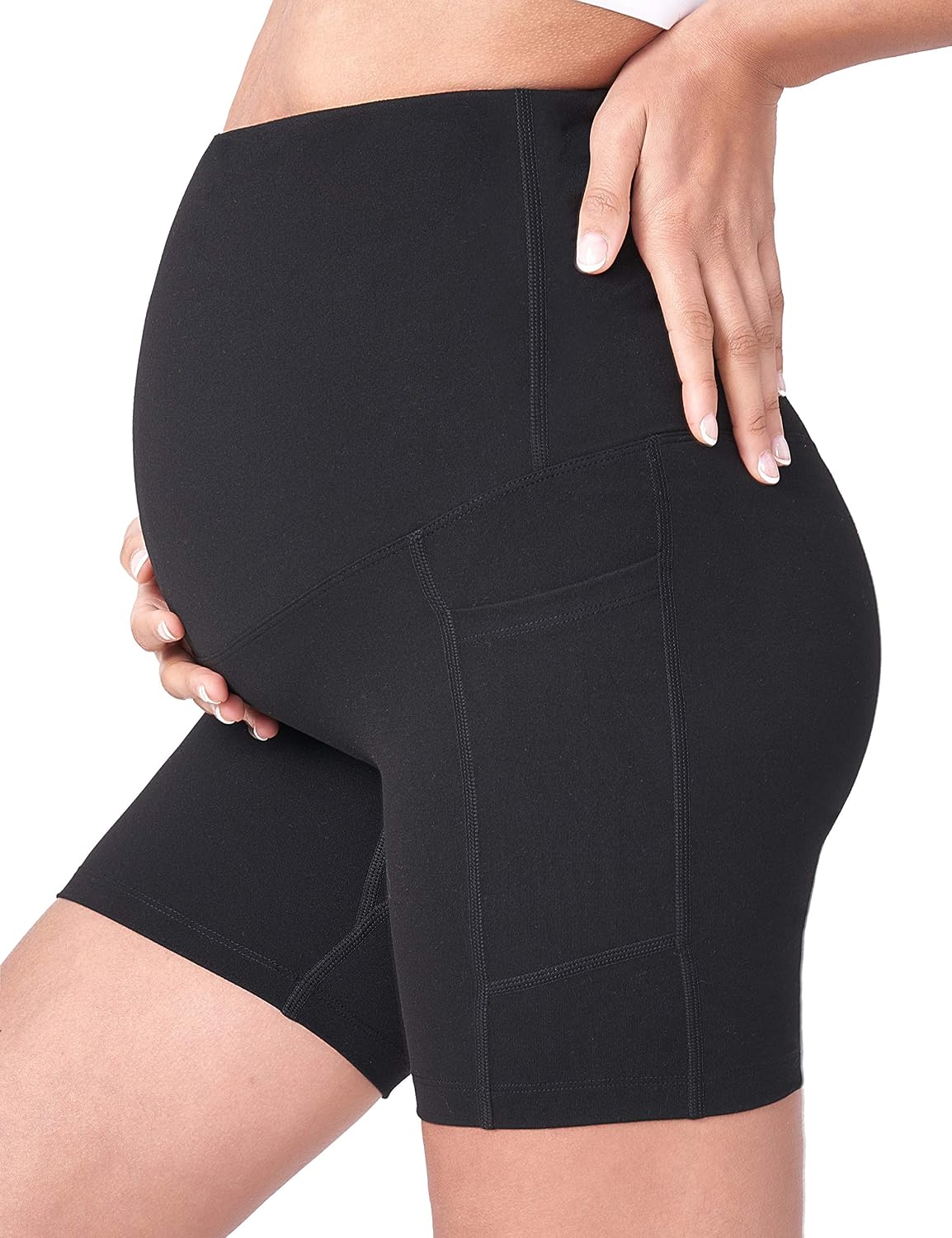 Detalle 2 de POSHDIVAH Women's Maternity Yoga Shorts Over The Belly Bump (5"/8")