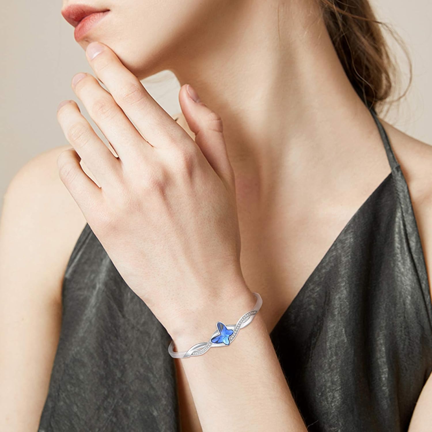 Thumbnail 1 de GEORGE · SMITH Bracciale in argento con farfalla e cristallo blu/viola regolabile per donna