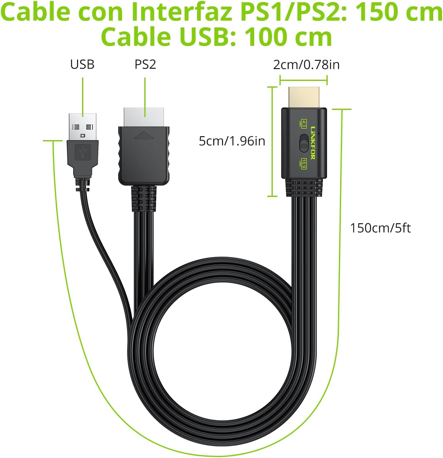 Thumbnail 6 de LiNKFOR Convertidor PS2 a HDMI 1080P 60hz: convierte PS1/PS2 analógicos a HDMI con 4:3/16:9