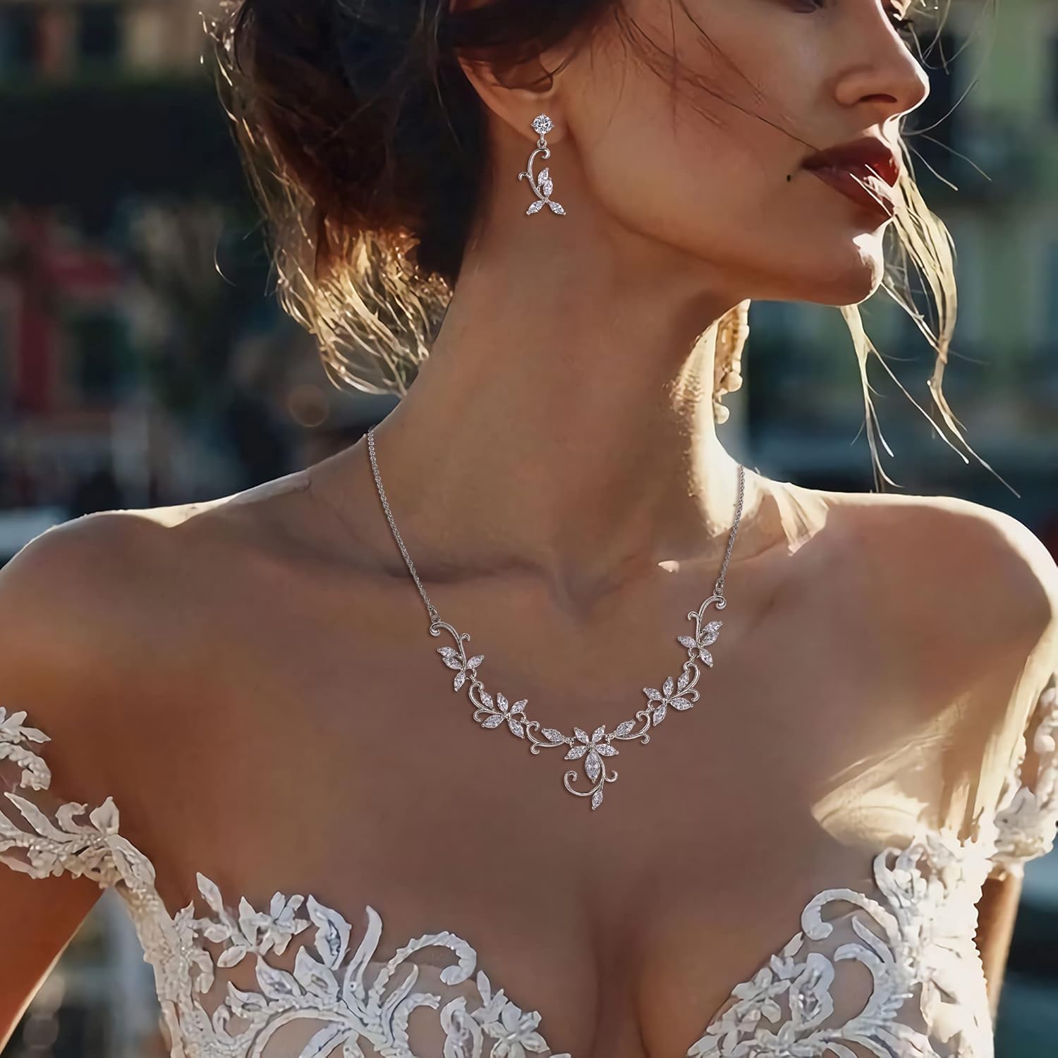 Thumbnail 1 de Parure bijoux femme mariage Clearine (3 pièces) : collier, boucles d’oreilles et bracelet en zircone cubique