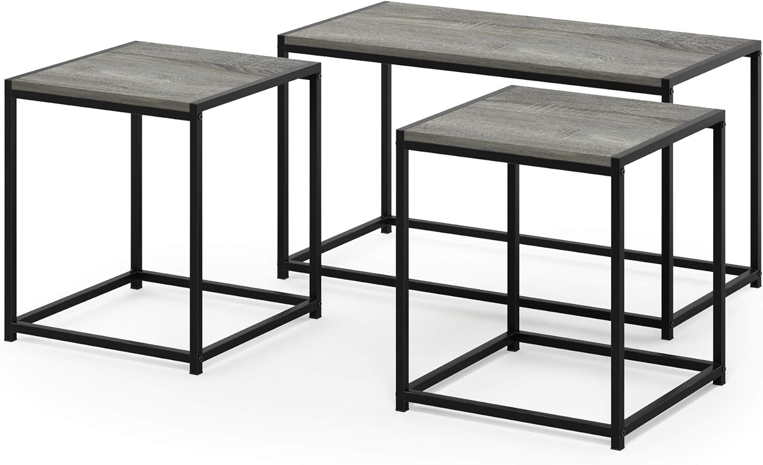 Detalle 2 de Furinno Camnus: Set tavolo soggiorno moderno con tavolino da caffè e due tavolini, rovere francese grigio