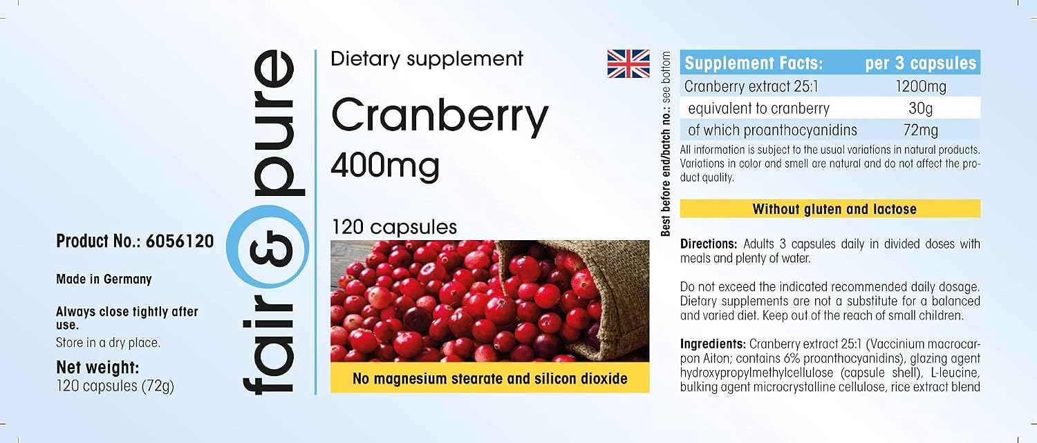 Detalle de Fair & Pure Cranberry Extrakt 1200 mg pro Tagesdosis — 120 Kapseln, vegan, hergestellt in Deutschland