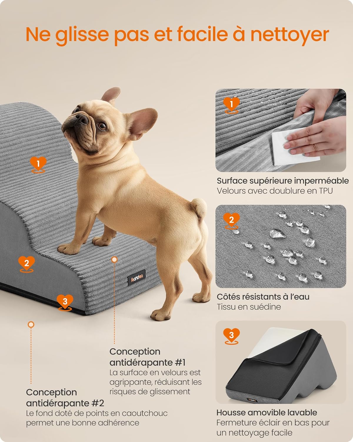 Thumbnail 4 de Feandrea Escalier pour chien à 3 marches avec housse imperméable et antidérapante (PPS003G01) – gris tourterelle