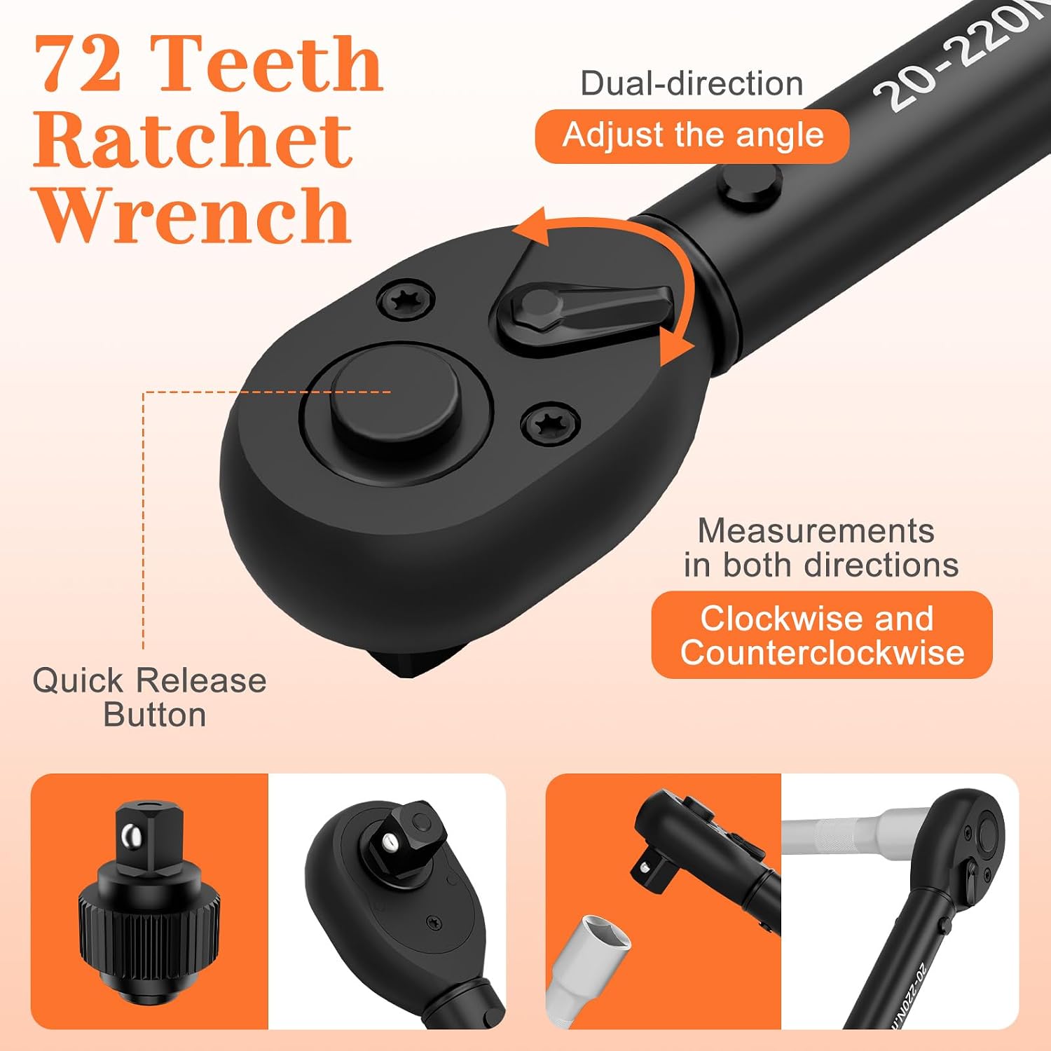 Thumbnail 4 de NADOKHI Drehmomentschlüssel Set 1/4", 3/8" und 1/2" Zoll – 3-tlg. mit 72-Zähne Ratsche, 3–25/5–60/20–220 Nm, ±3% Genauigkeit