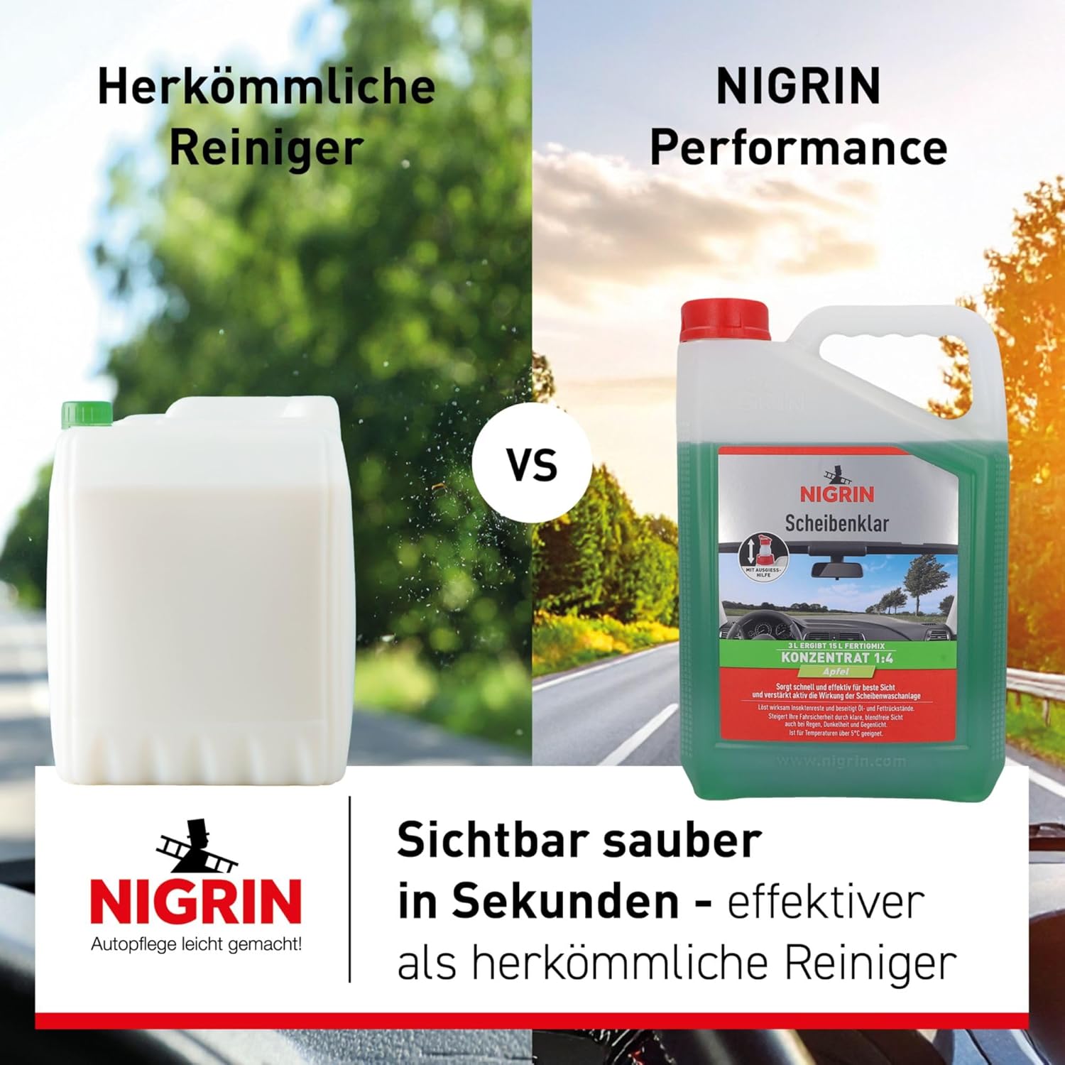 Thumbnail 2 de NIGRIN Scheibenklar Konzentrat 1:4 Apfel | 3 Liter – klare Sicht für Auto-Scheiben und Scheinwerfer