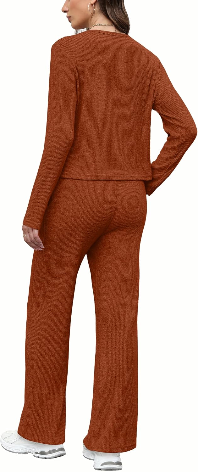 Detalle de WIHOLL Women's Loungewear Set, Ribbed Knit