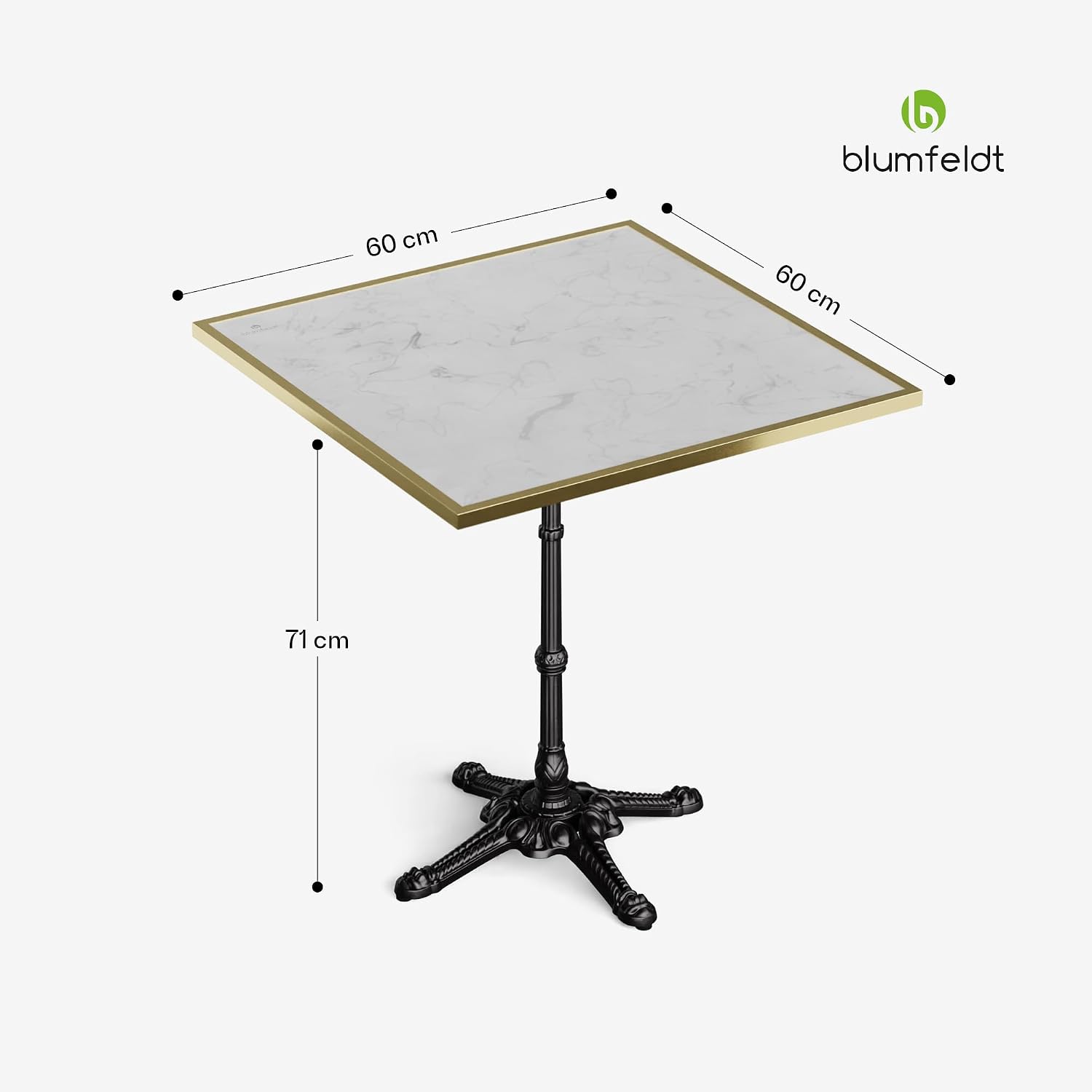 Detalle de blumfeldt Patras Lux Bistro Table, 60 x 60 cm Marble Top, Cast Iron Base