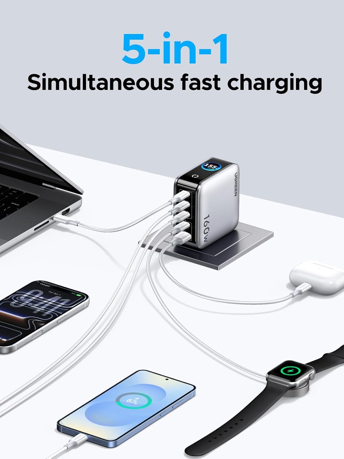 Thumbnail 4 de UGREEN Nexode Pro X774 160W GaN USB-C Charger, 5 Ports, Smart Display