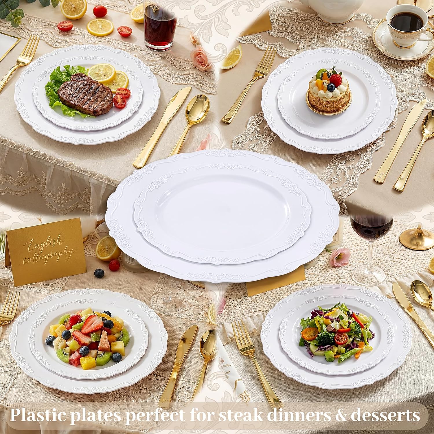 Thumbnail 5 de DaYammi 60PCS White Plastic Plates – Heavy Duty 10-Inch Disposable Dinner Plates