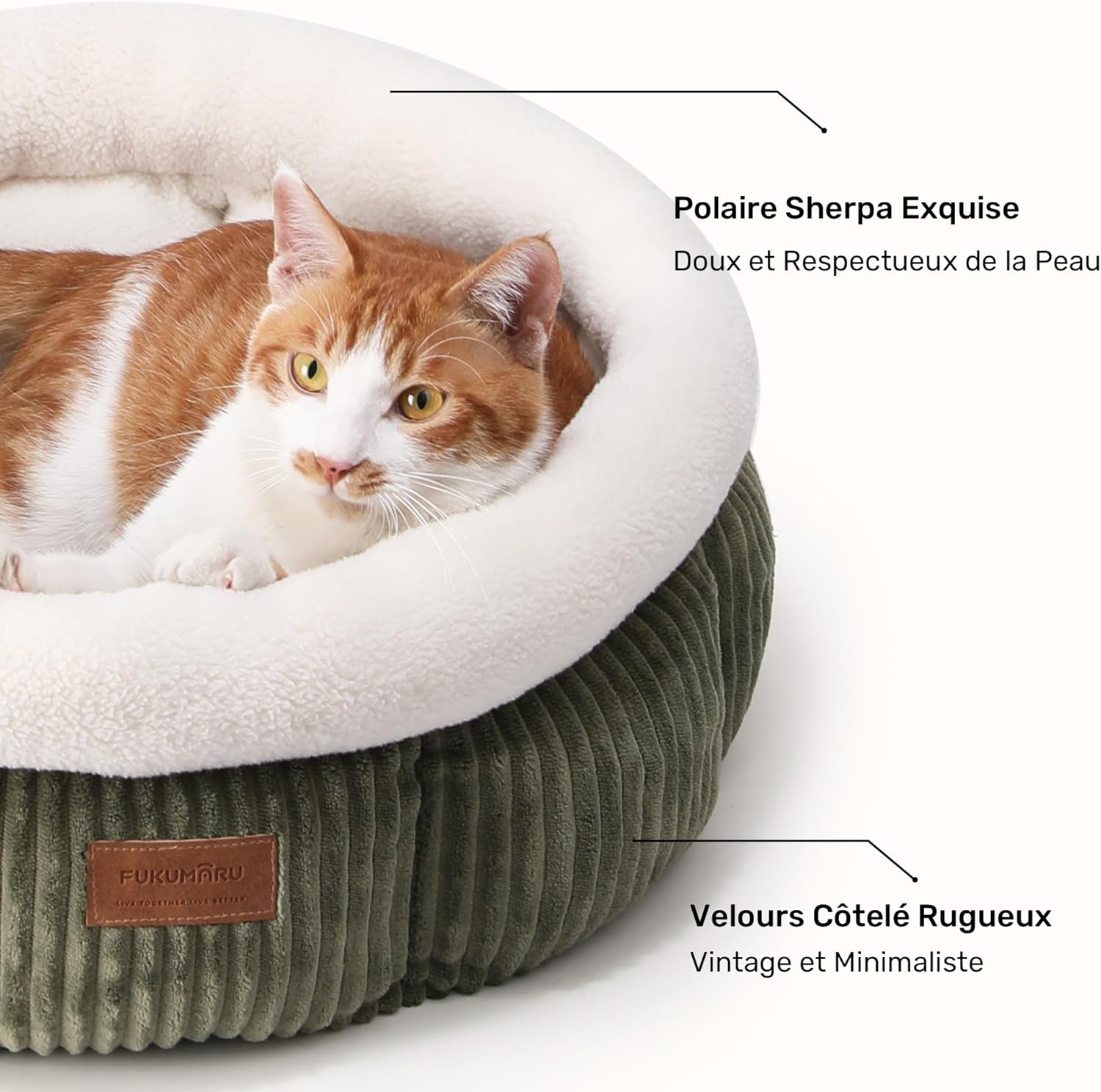 Thumbnail 2 de FUKUMARU Lit pour Chat rond en cordon d’intérieur, lit lavable doux et confortable (vert)