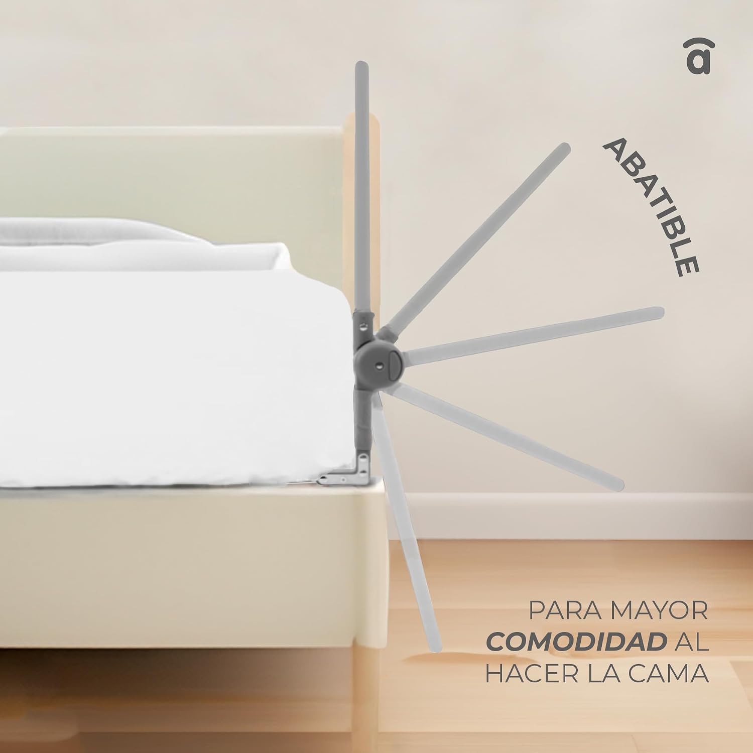 Detalle de Asalvo Barrera de Cama 2 en 1 de 150 cm para Niño - Abatible, Apta para Cama Nido y Fácil de Transportar