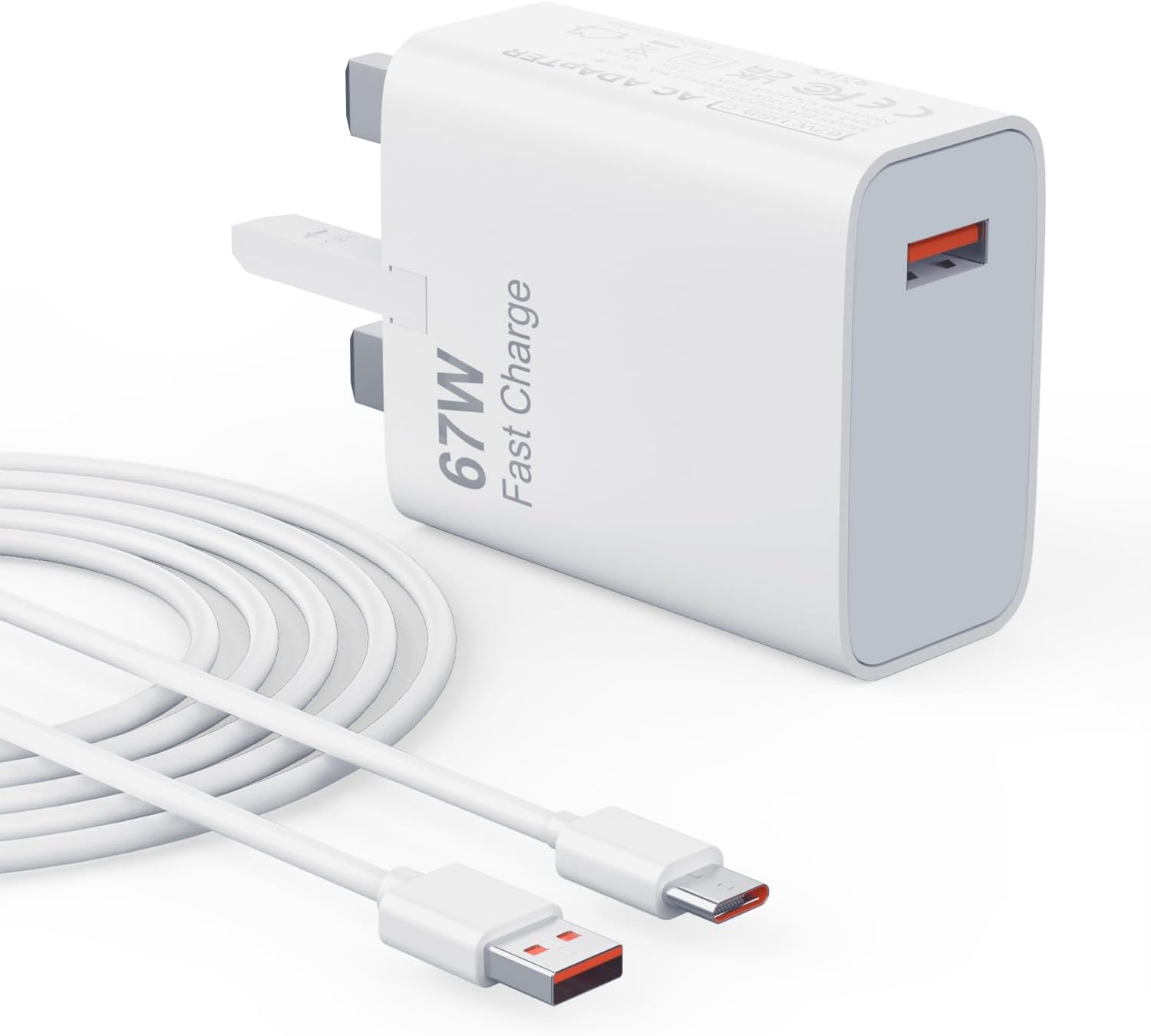 Detalle de VUOHOEG 67W USB-C Charger with 1m Turbo Cable for Xiaomi, Redmi, and POCO