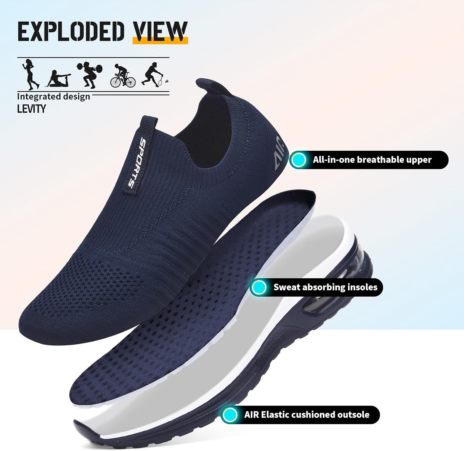 Detalle de Femme Basket mode respirantes slip-on en maille pour sneakers sport (sans lacets)