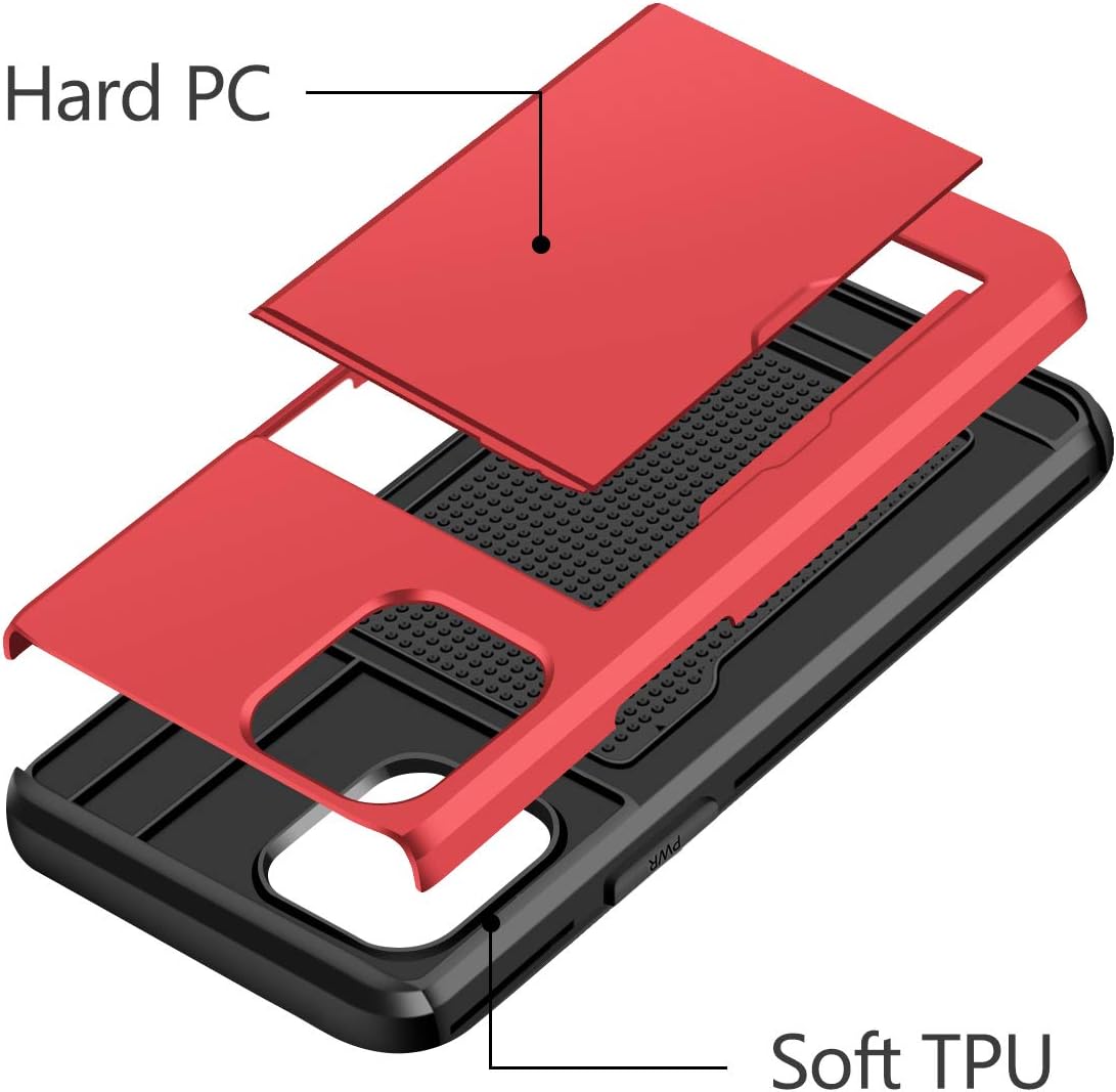 Detalle de Coolden Shockproof Wallet Case for iPhone 12 Mini (Red) – Hybrid TPU/PC Protective Case with Card Slot