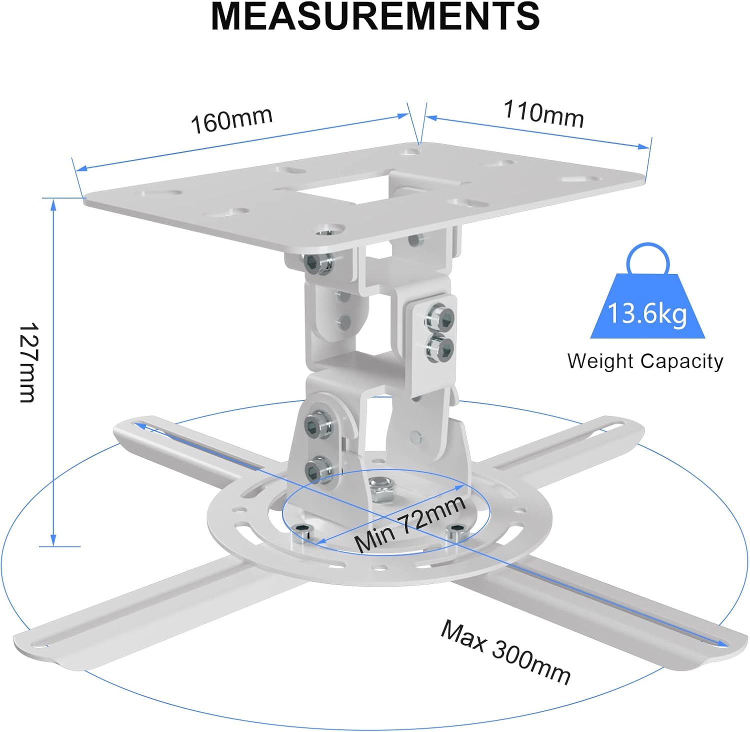 Detalle 2 de XINLEI PR14W Projector Ceiling Wall Mount – Universal, 360° Rotation, 40° Swivel, 30° Tilt