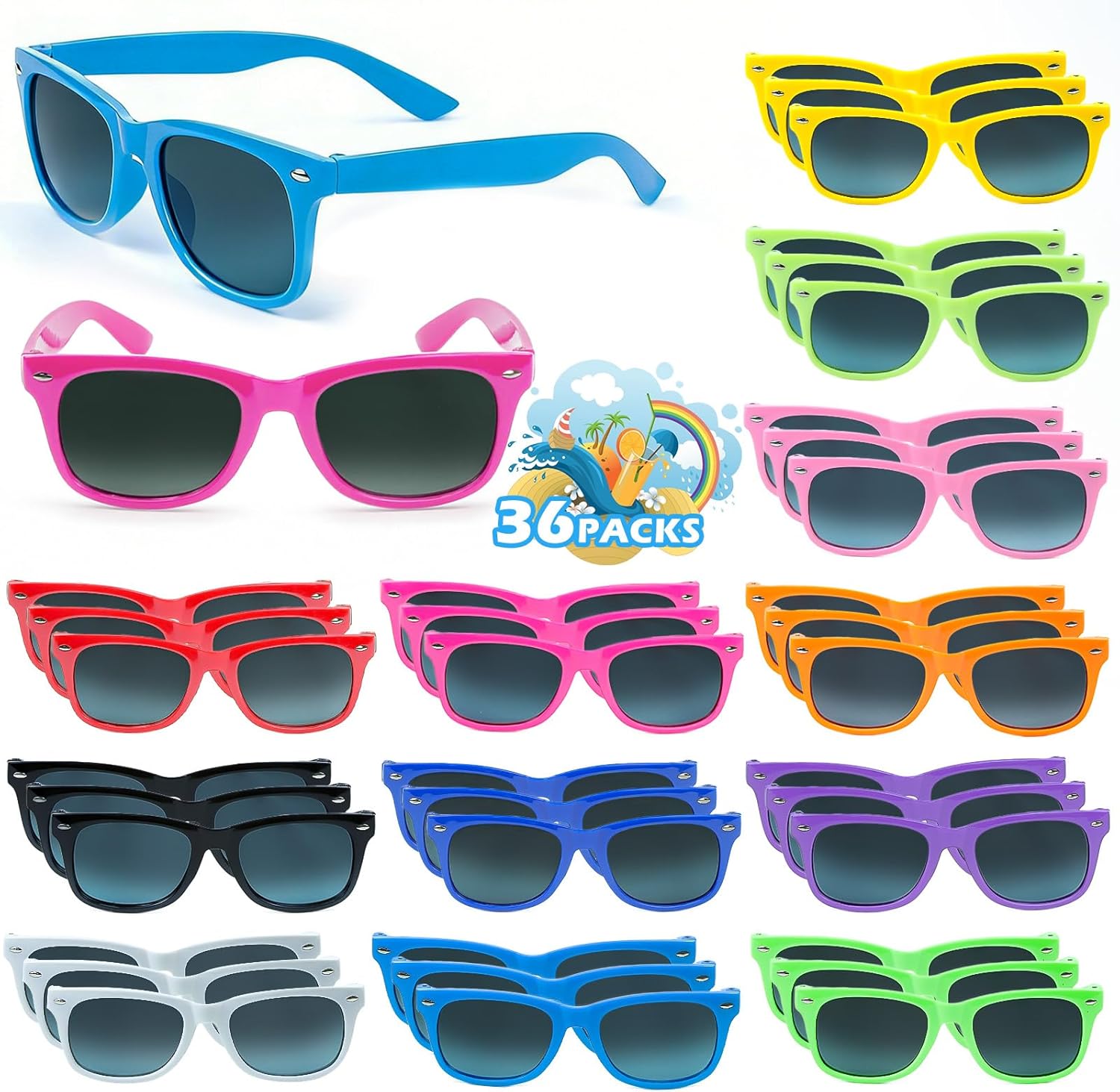 Thumbnail 6 de Ovneele Kids Neon Sunglasses Pack: 36 Colourful Pairs for Summer Every Day