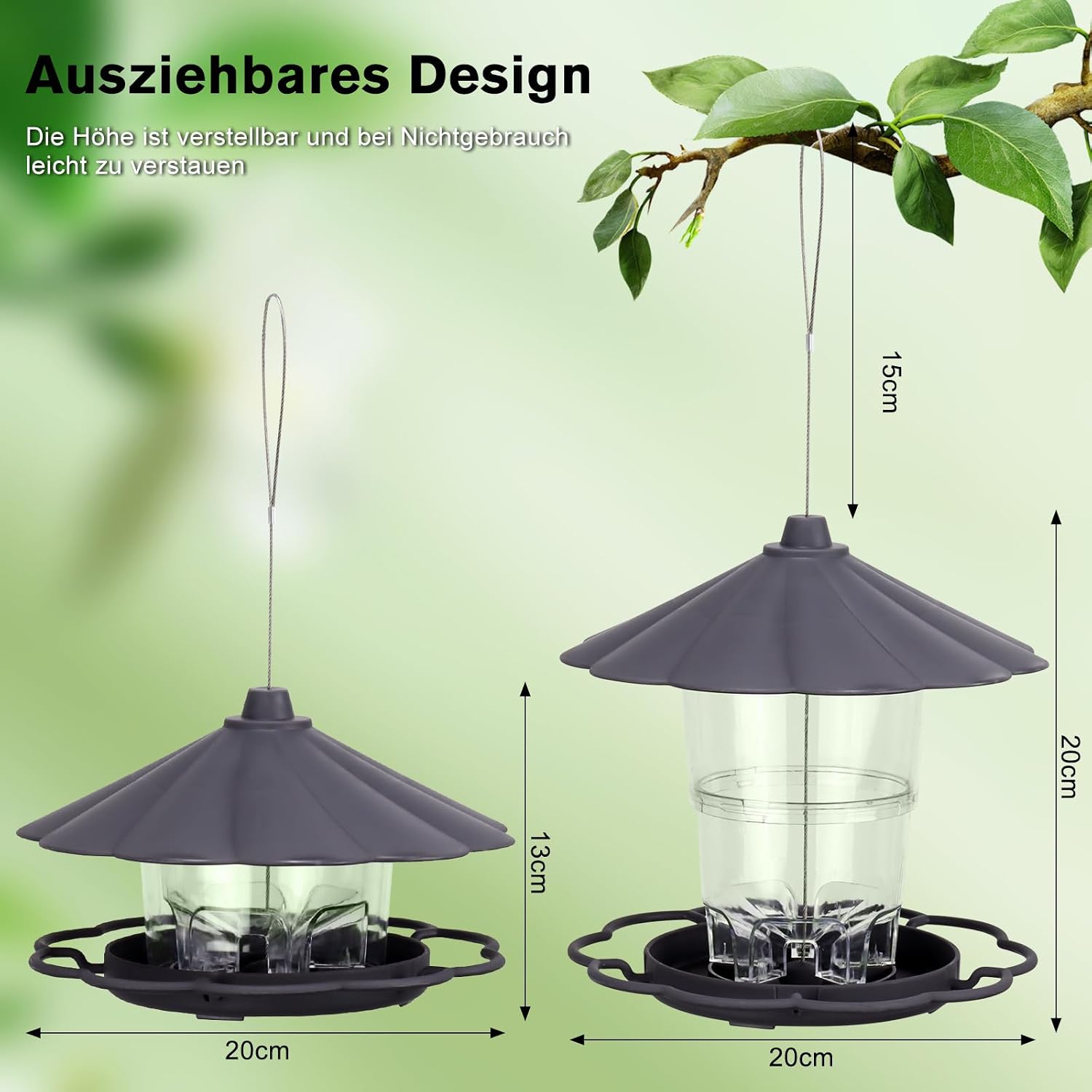 Detalle de PBWZF Vogelfutterhaus zum Aufhängen (820 ml), faltbarer Futterspender für Balkon & Garten