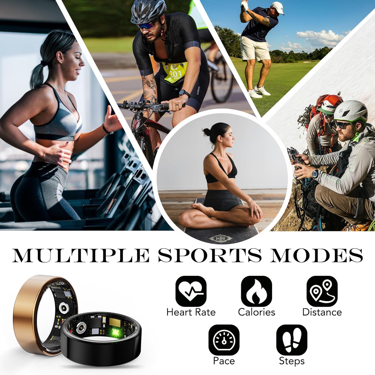 Detalle de Milavan R11 Smart Ring, Silver Size 8, IP68 Waterproof Sleep and Activity Tracker