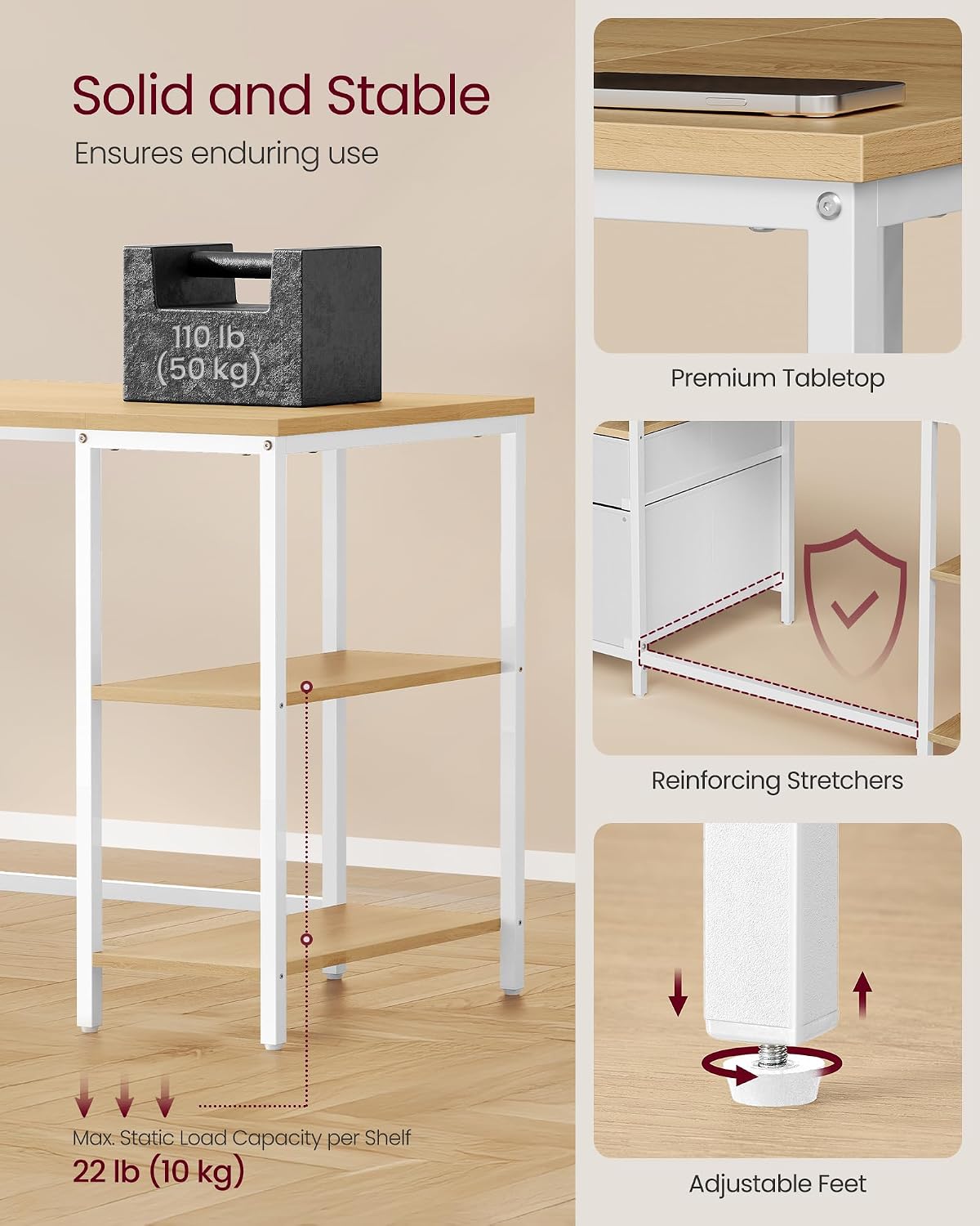 Thumbnail 5 de Computer desk with storage 60 x 140 cm