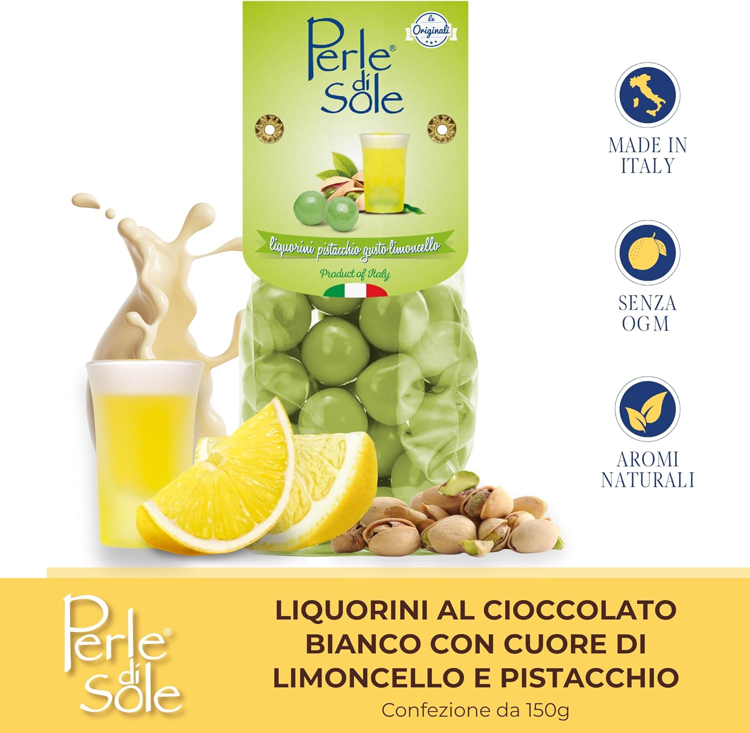 Thumbnail 1 de Perle di Sole – Liquorini al Pistacchio Ripieni al Limoncello, 150 g: un dessert artigianale che unisce Sicilia e Campania