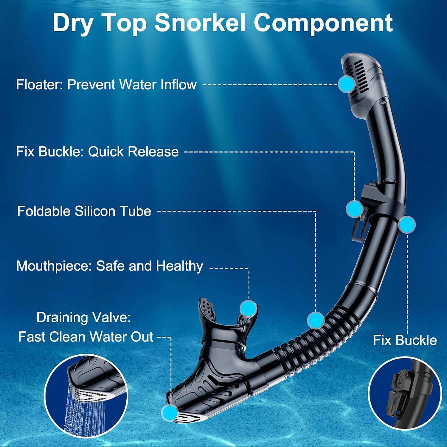 Detalle de Snorkel Set Adults: Anti-Fog Panoramic Goggles with Dry-Top Snorkel