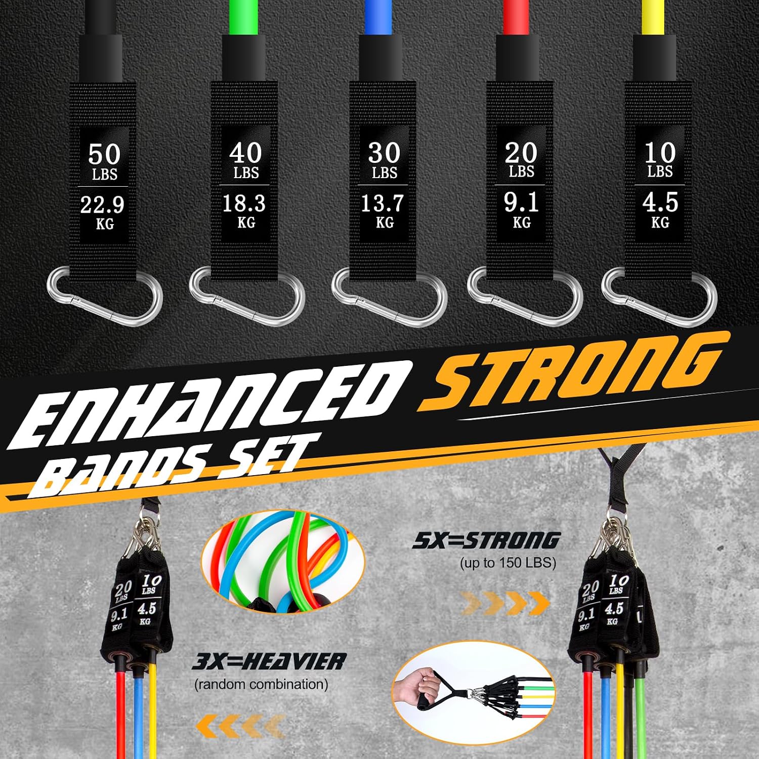 Thumbnail 1 de Resistance Bands Set with Handle, 5pcs – 150 lb Capacity for Home Gym, Yoga and Pilates