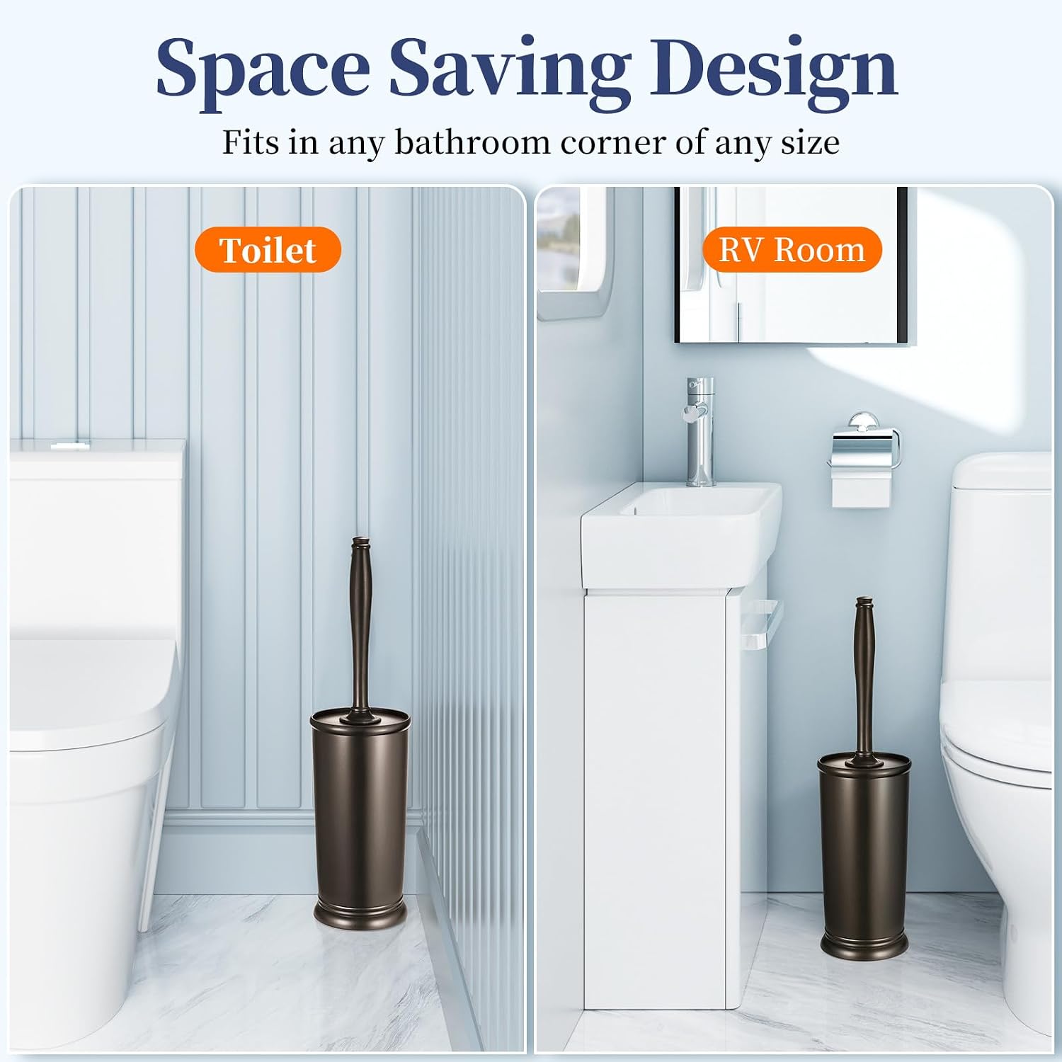 Thumbnail 5 de HAMITOR Toilet Bowl Brush Holder Set (2-Pack) in Bronze — Modern Hidden Caddy for Clean, Dry Bathrooms