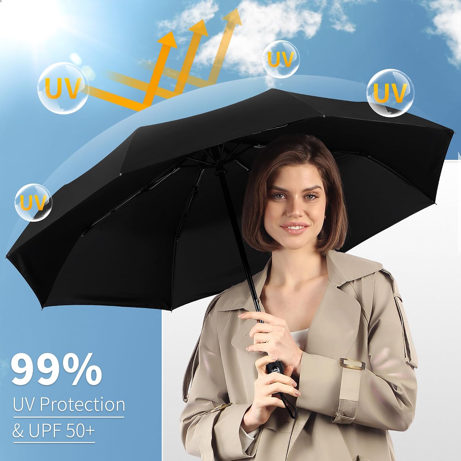 Detalle de Seniny Windproof Travel Umbrella: Auto Open/Close, UV Protection, Compact for On-the-Go