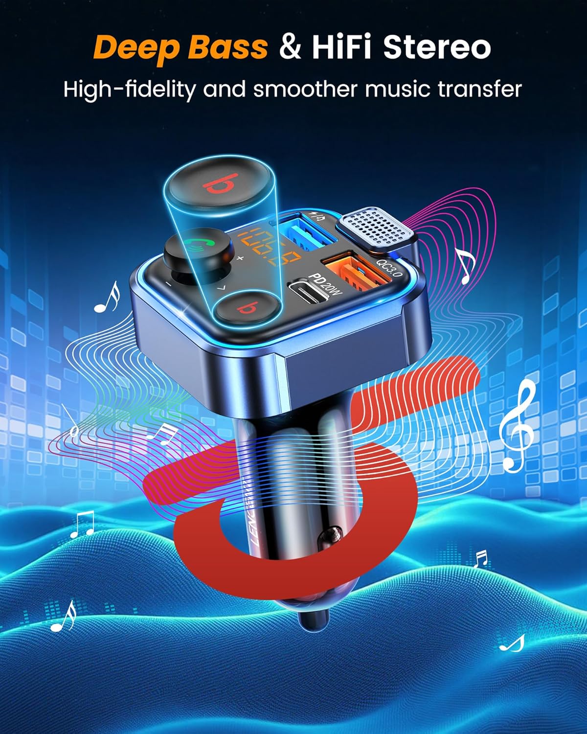 Thumbnail 2 de LENCENT Bluetooth FM Transmitter with 30W