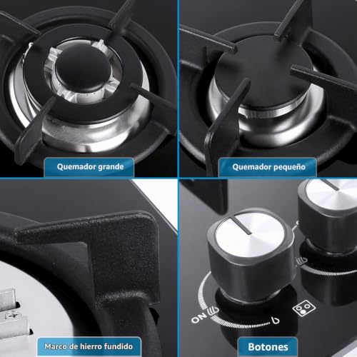 Detalle 2 de IsEasy Placa de Gas 3 Fuegos Cristal Negro 60 cm: empotrable, seguridad y versatilidad